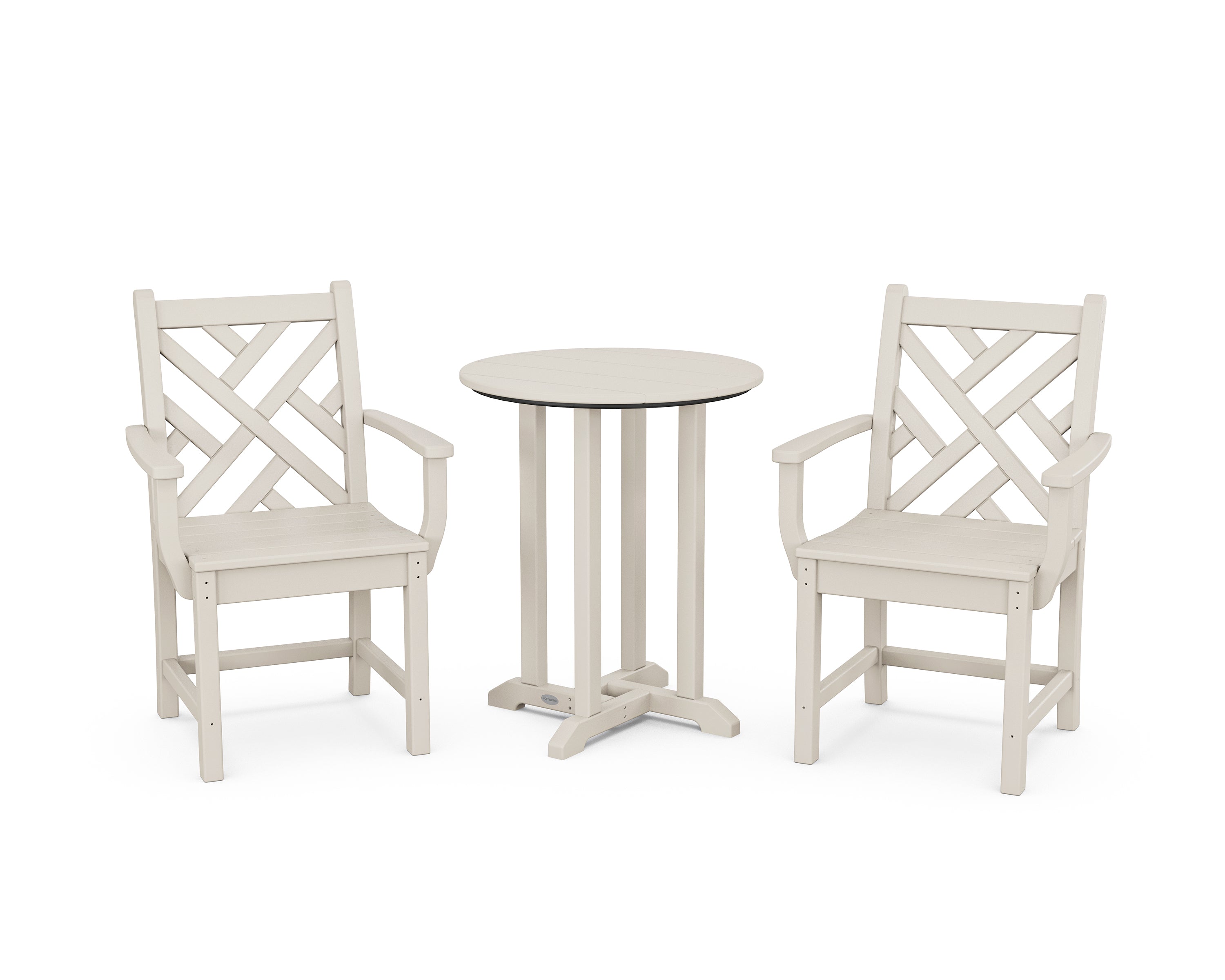 POLYWOOD Chippendale 3-Piece Round Bistro Dining Set in Sand