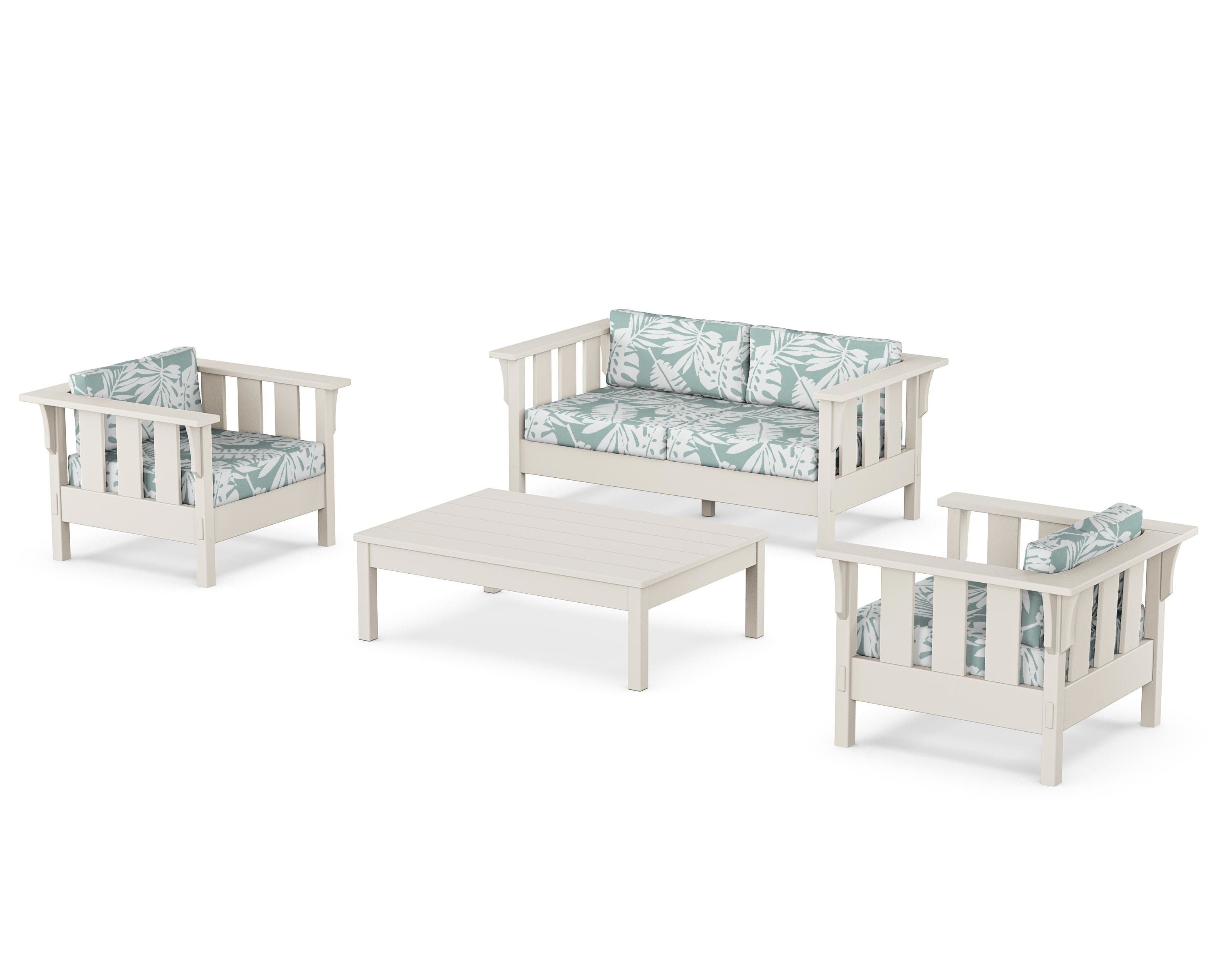 Martha Stewart by POLYWOOD Acadia 4-Piece Deep Seating Set with Loveseat in Sand / Leaf Glacier Spa