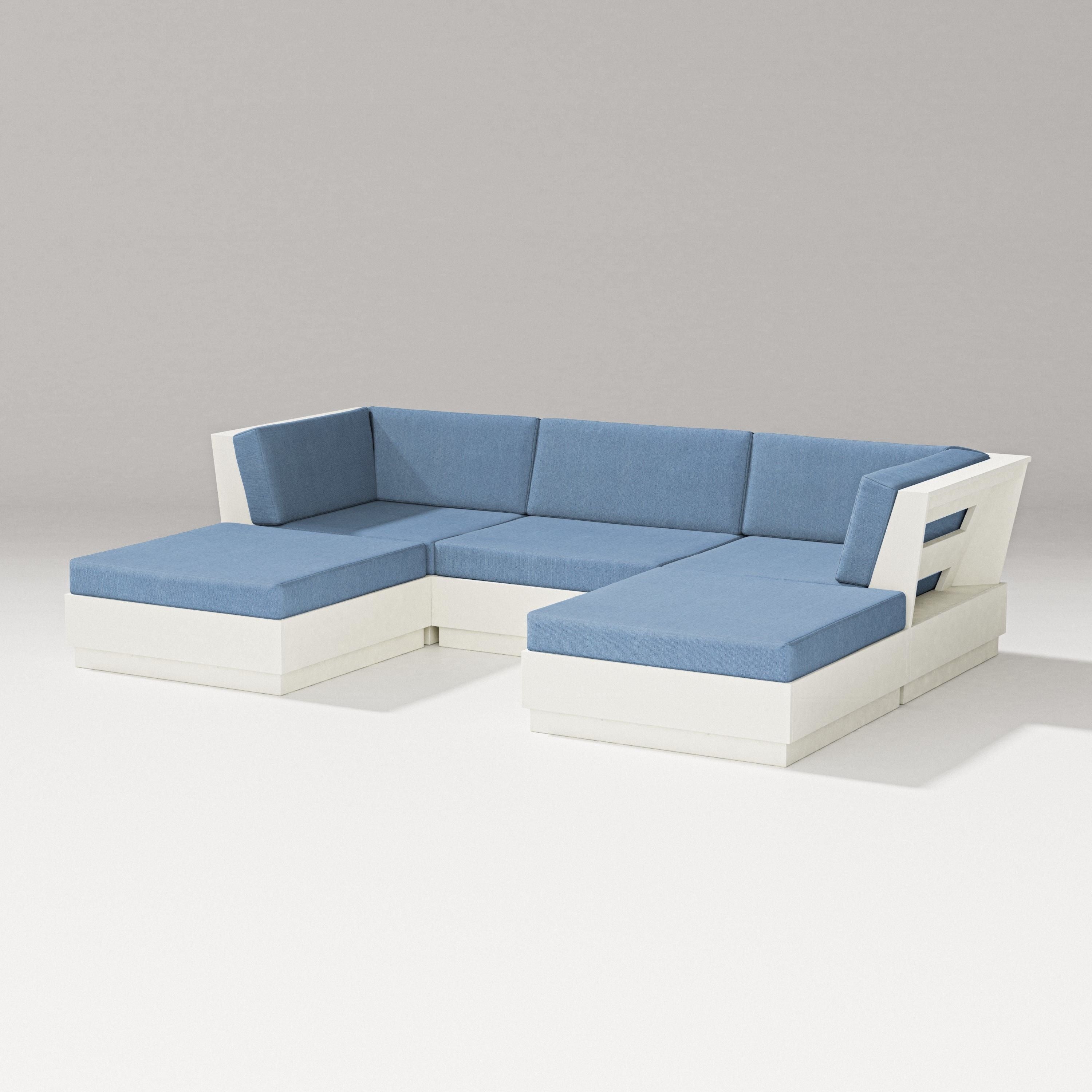 PW Designer Series Elevate Double Chaise Sectional in Vintage White / Sky Blue
