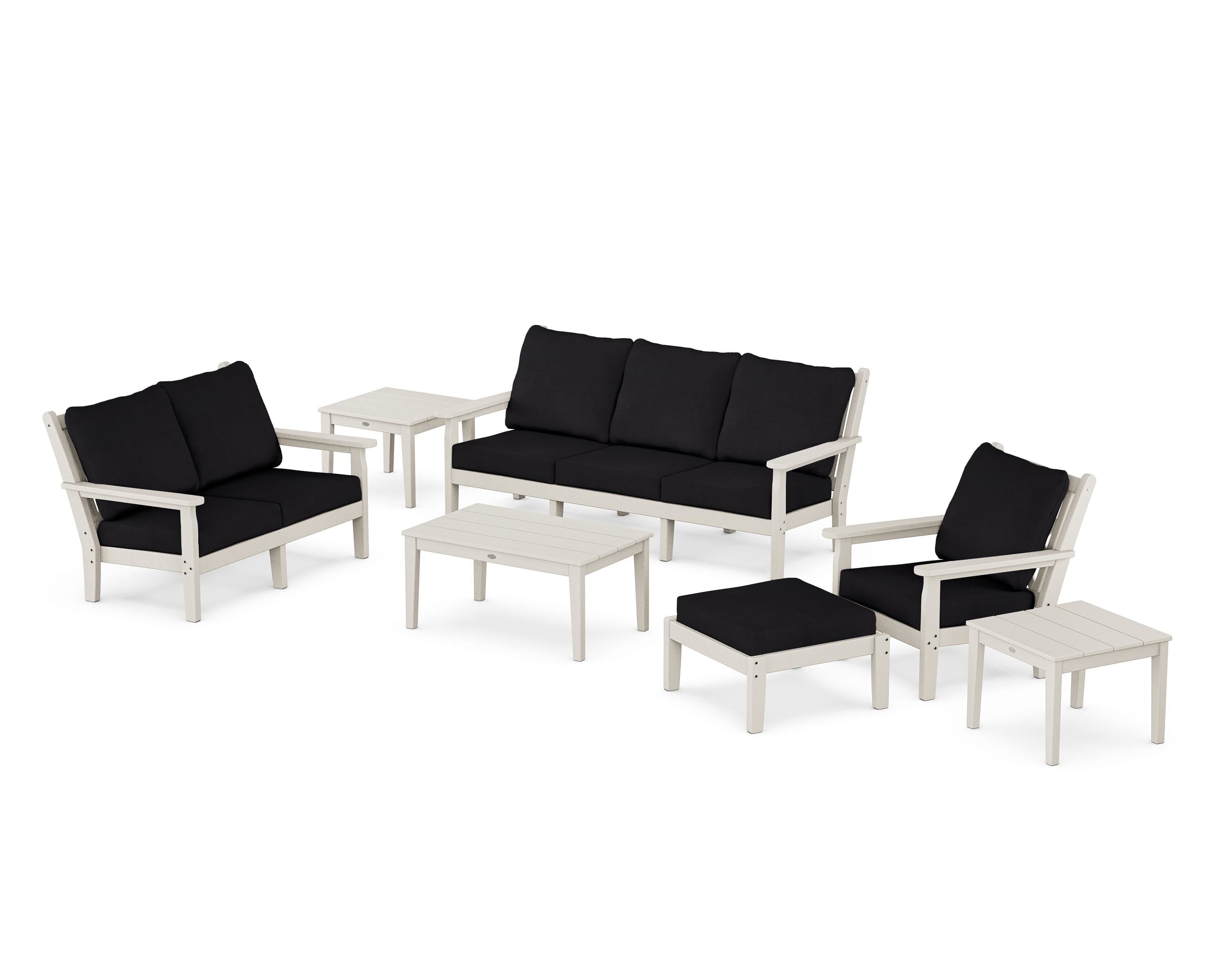 POLYWOOD Chippendale 7-Piece Deep Seating Set in Sand / Midnight Linen