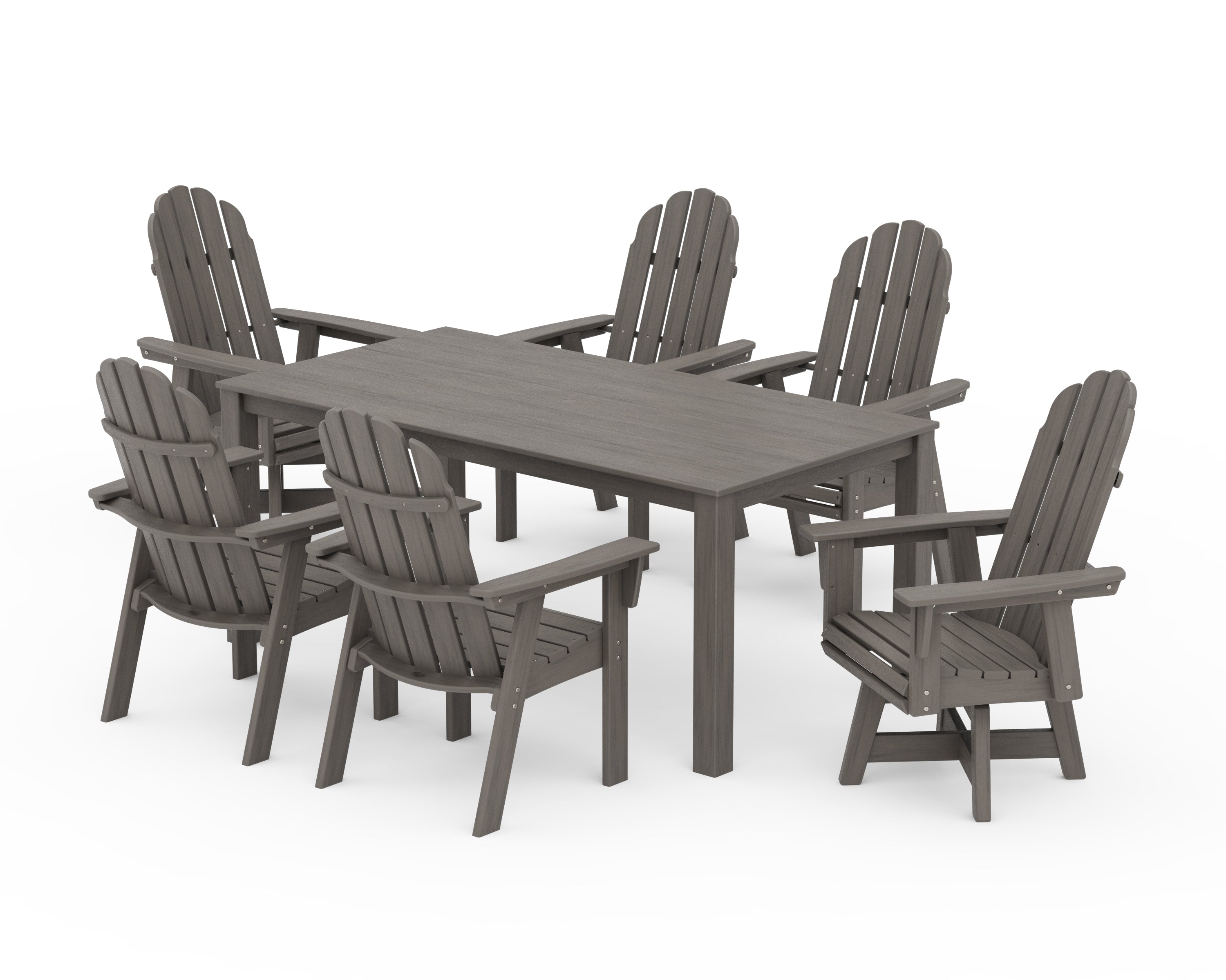 POLYWOOD Vineyard Curveback Adirondack 7-Piece Parsons Swivel Dining Set in Driftwood