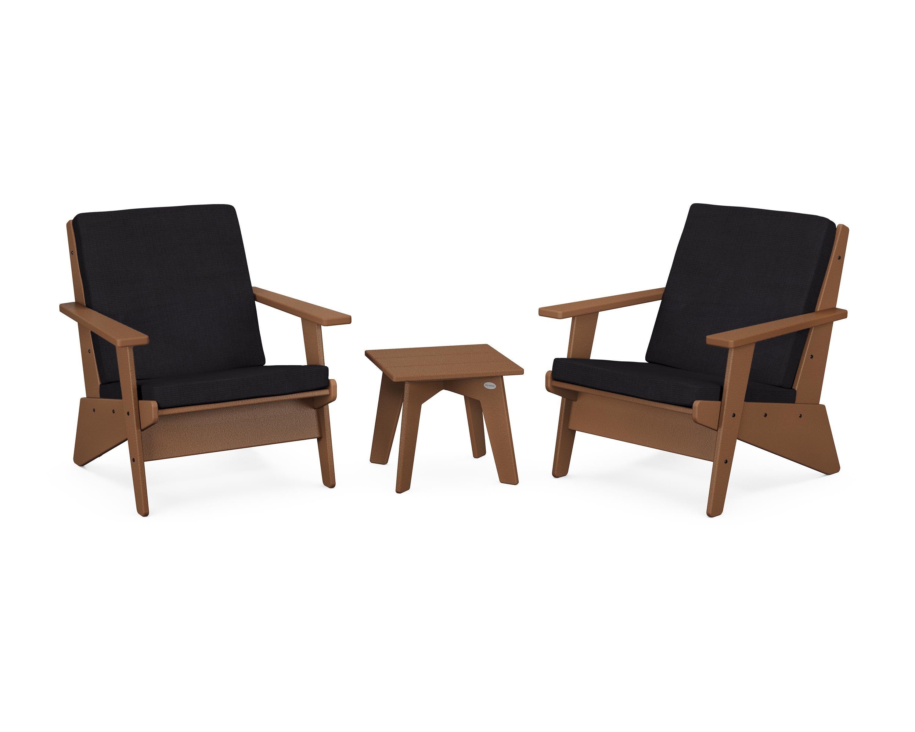 POLYWOOD Riviera Modern Lounge 3-Piece Set in Teak / Midnight Linen