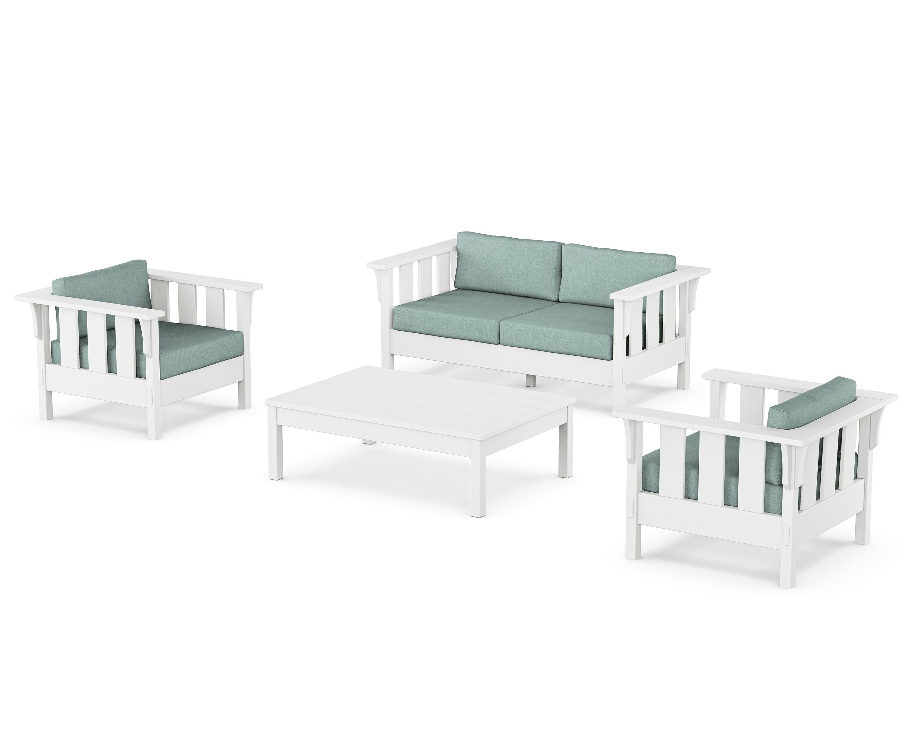 Martha Stewart by POLYWOOD Acadia 4-Piece Deep Seating Set with Loveseat in White / Glacier Spa