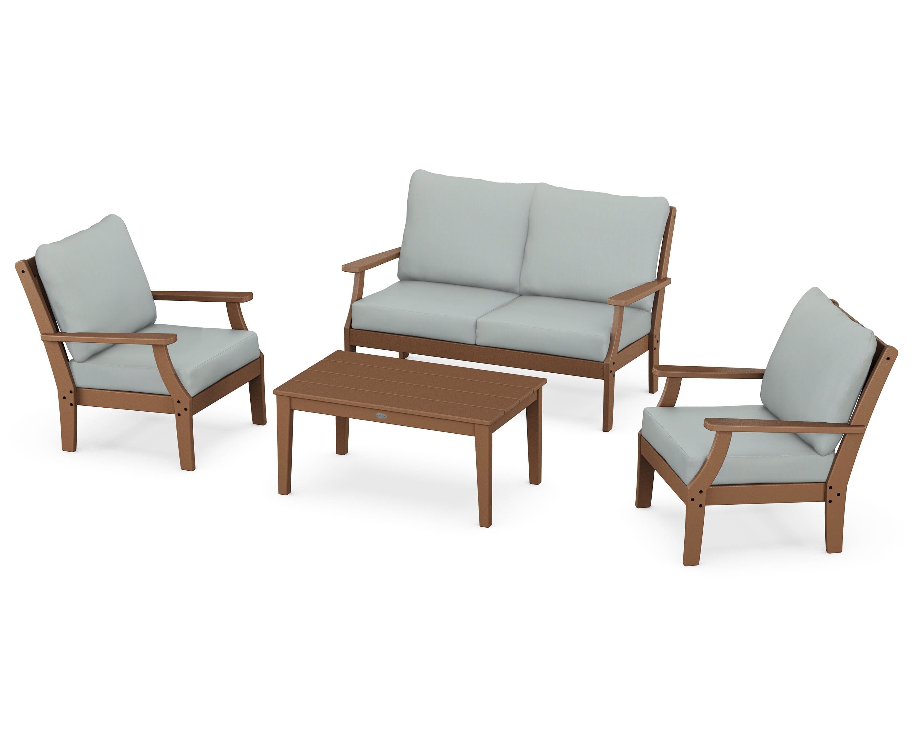 POLYWOOD Braxton 4-Piece Deep Seating Chair Set in Teak / Spa