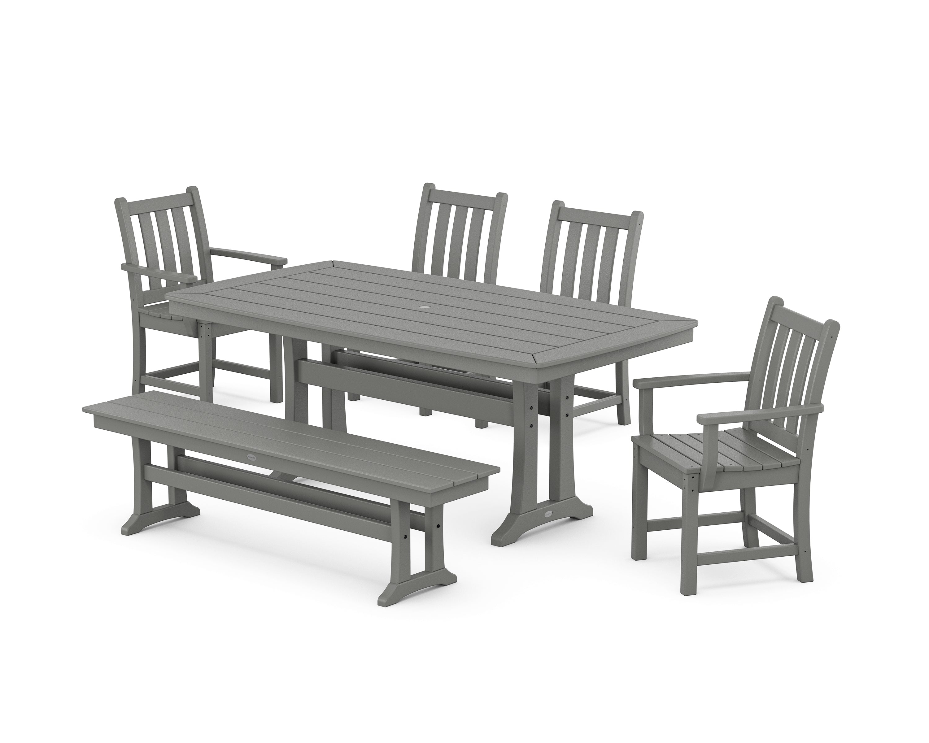 POLYWOOD Traditional Garden 6-Piece Dining Set with Trestle Legs in Slate Grey