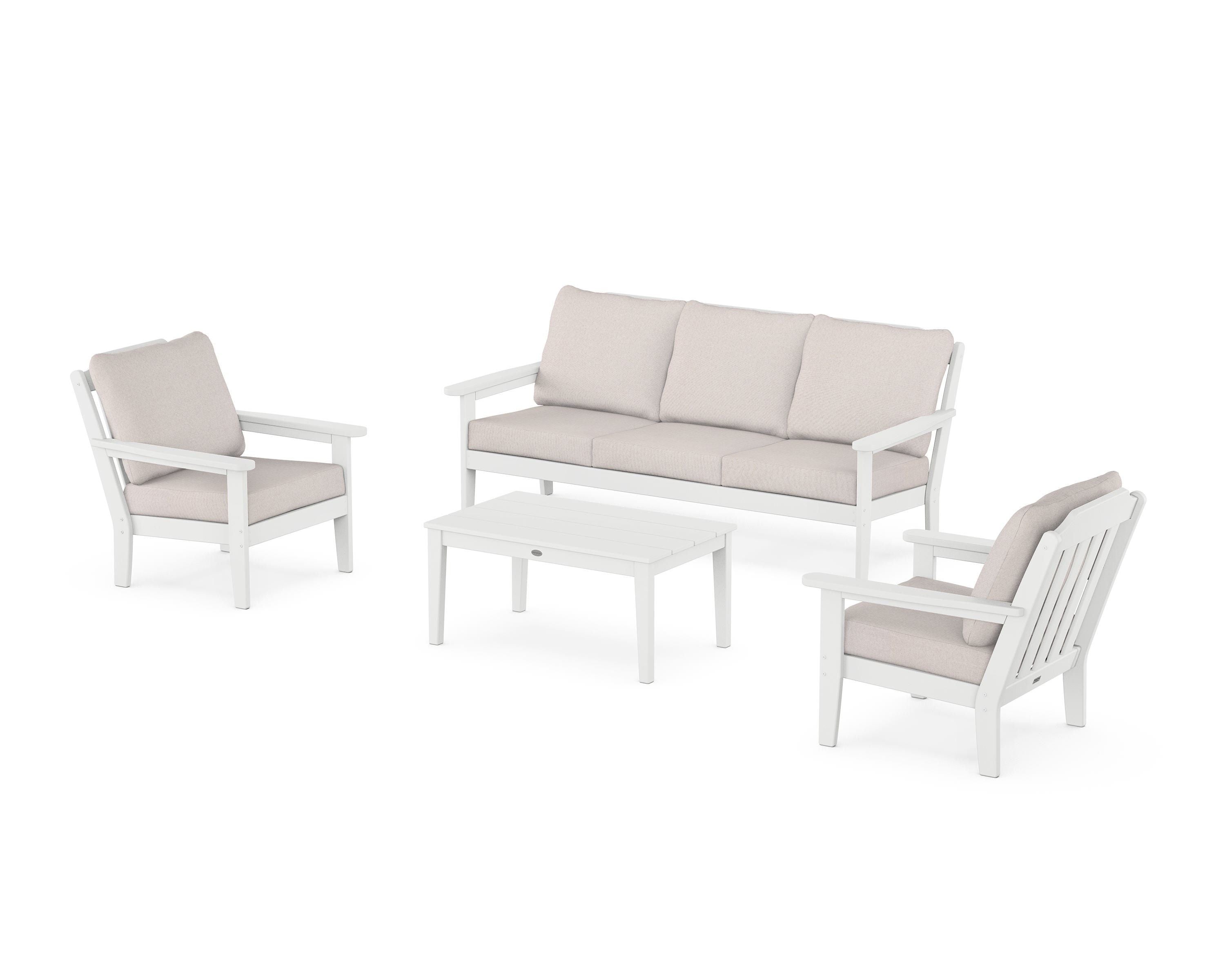 Country Living Cottage 4-Piece Deep Seating Set with Sofa in White / Dune Burlap