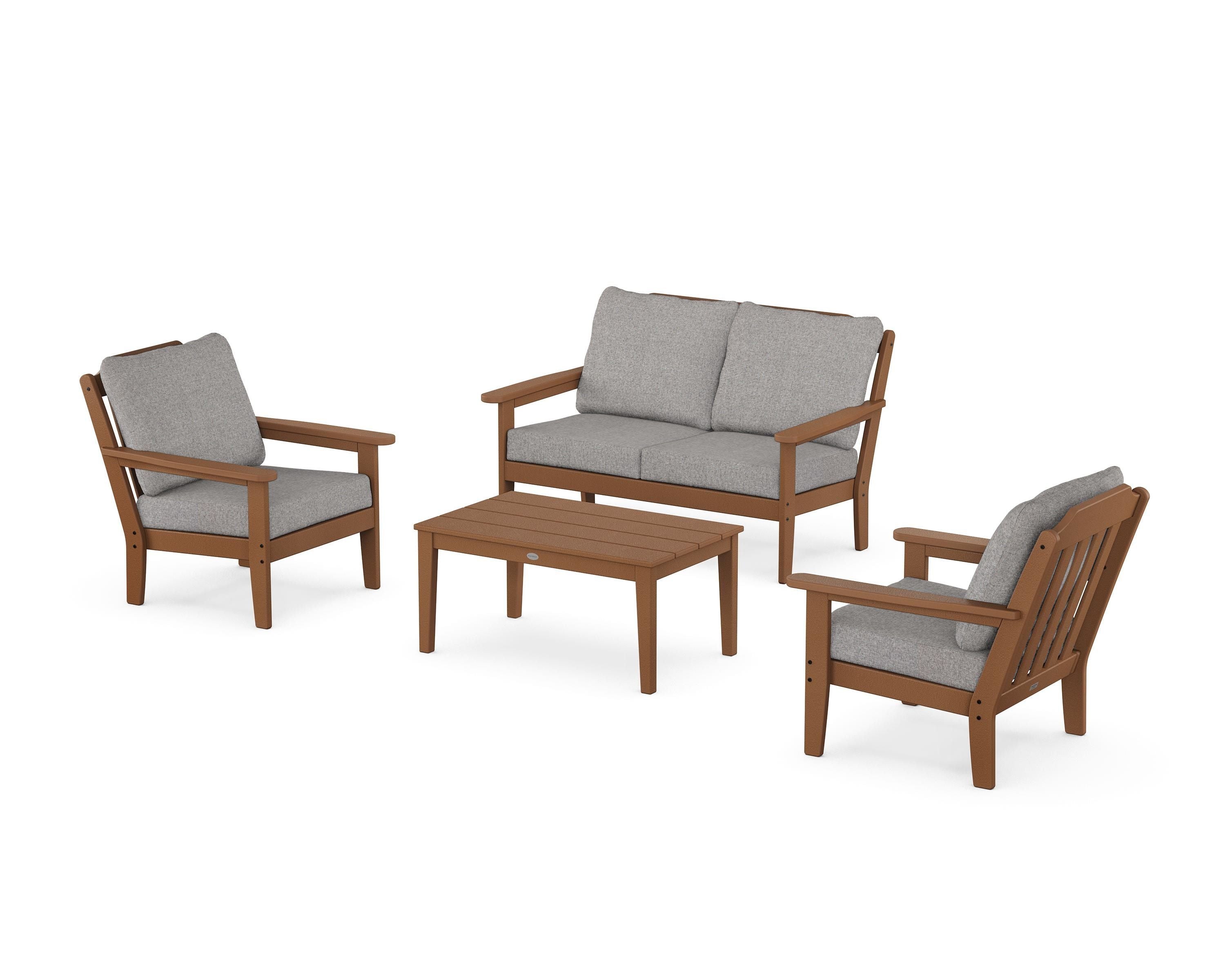 Country Living Cottage 4-Piece Deep Seating Set with Loveseat in Teak / Grey Mist