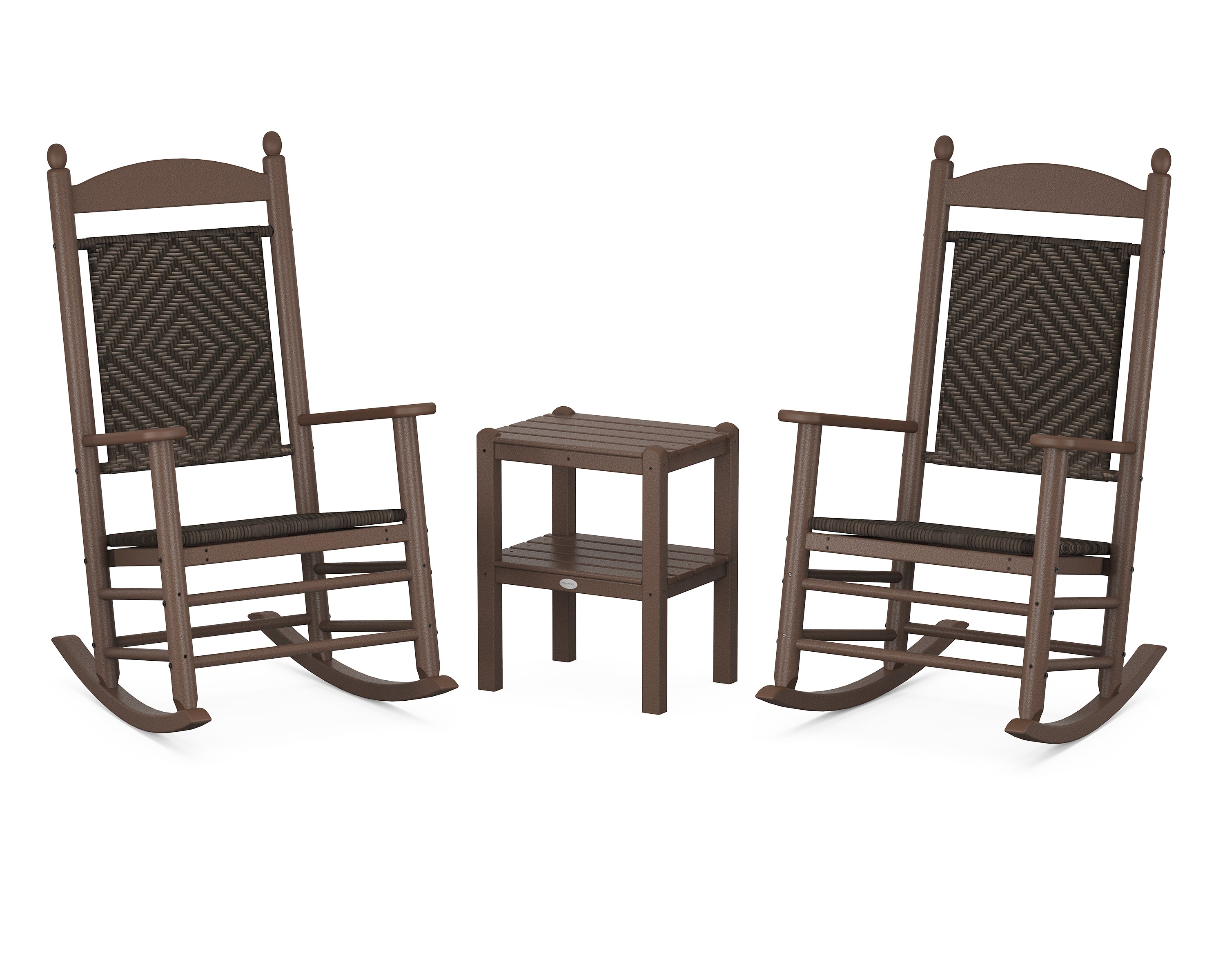 POLYWOOD Jefferson 3-Piece Woven Rocker Set in Mahogany / Cahaba