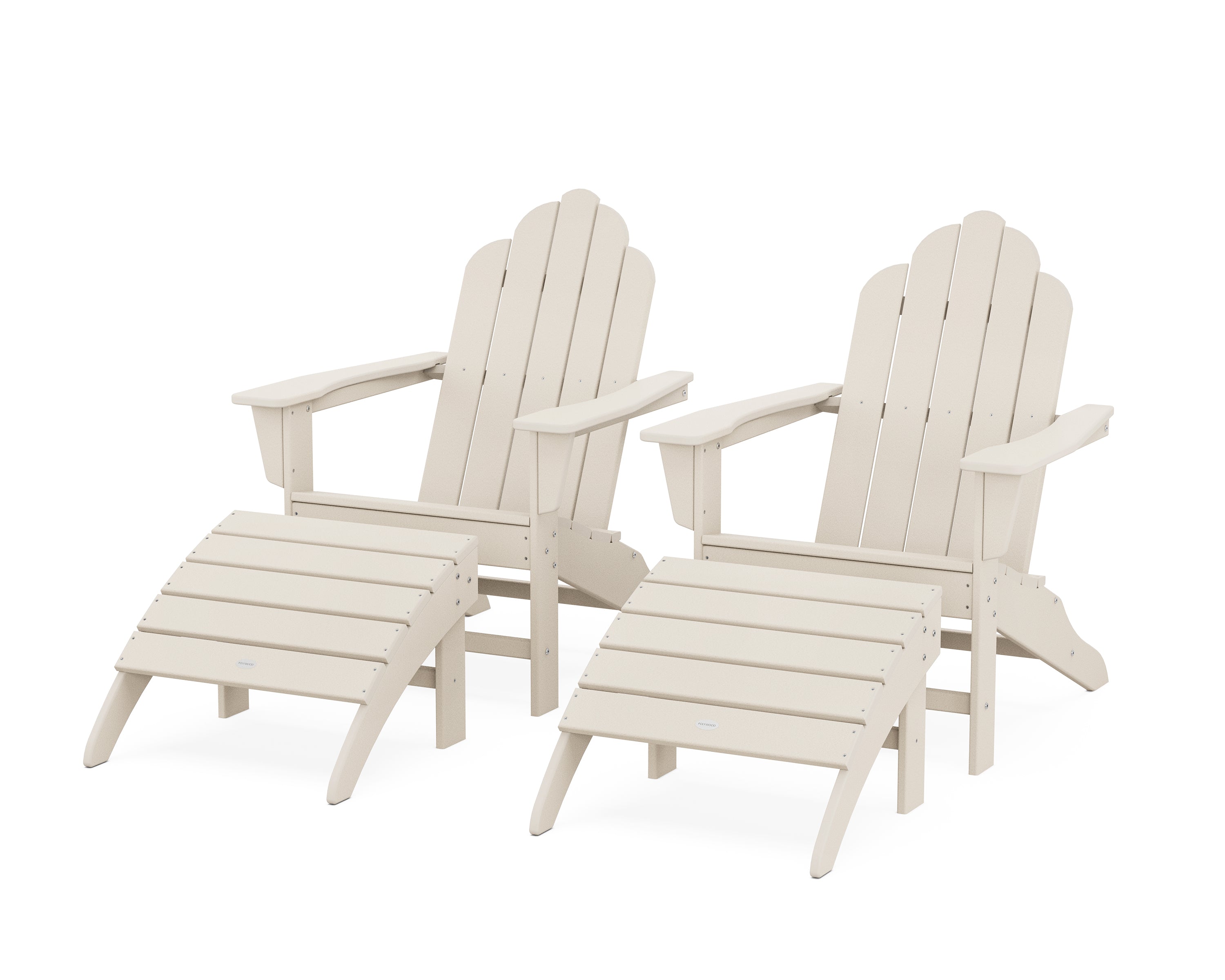 POLYWOOD Long Island Adirondack Chair 4-Piece Set with Ottomans in Sand