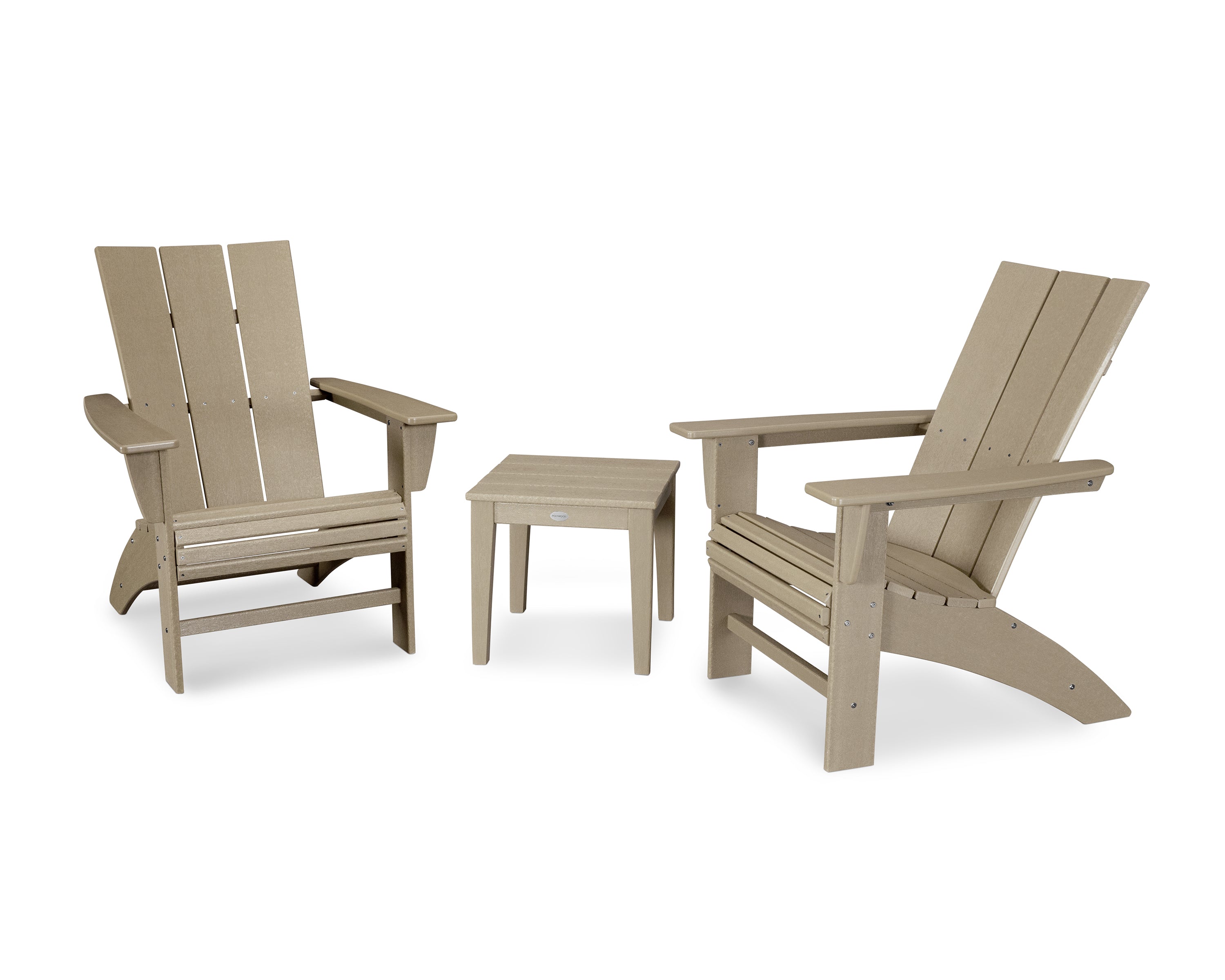 POLYWOOD Modern 3-Piece Curveback Adirondack Set in Vintage Sahara