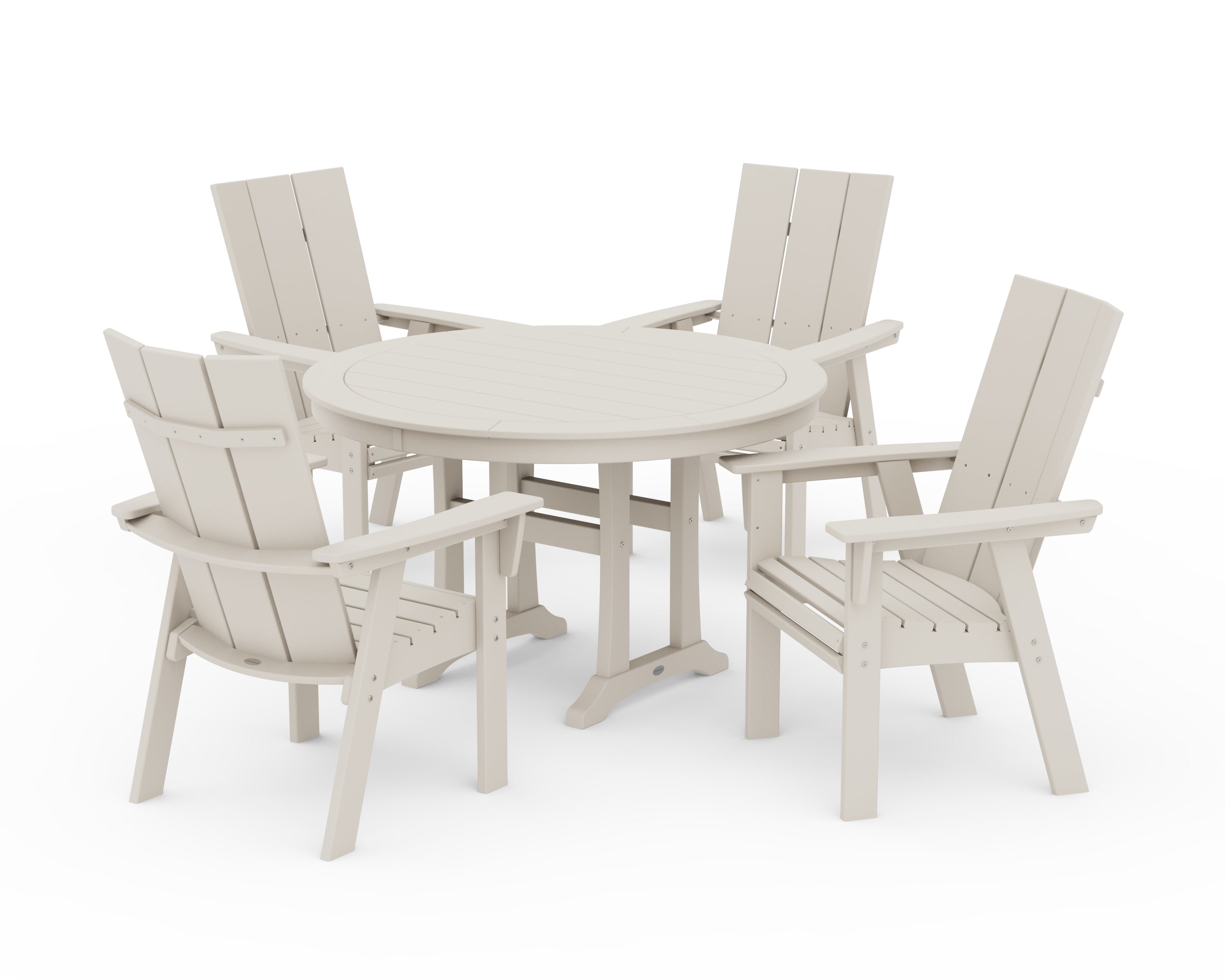 POLYWOOD Modern Curveback Adirondack 5-Piece Nautical Trestle Dining Set in Sand