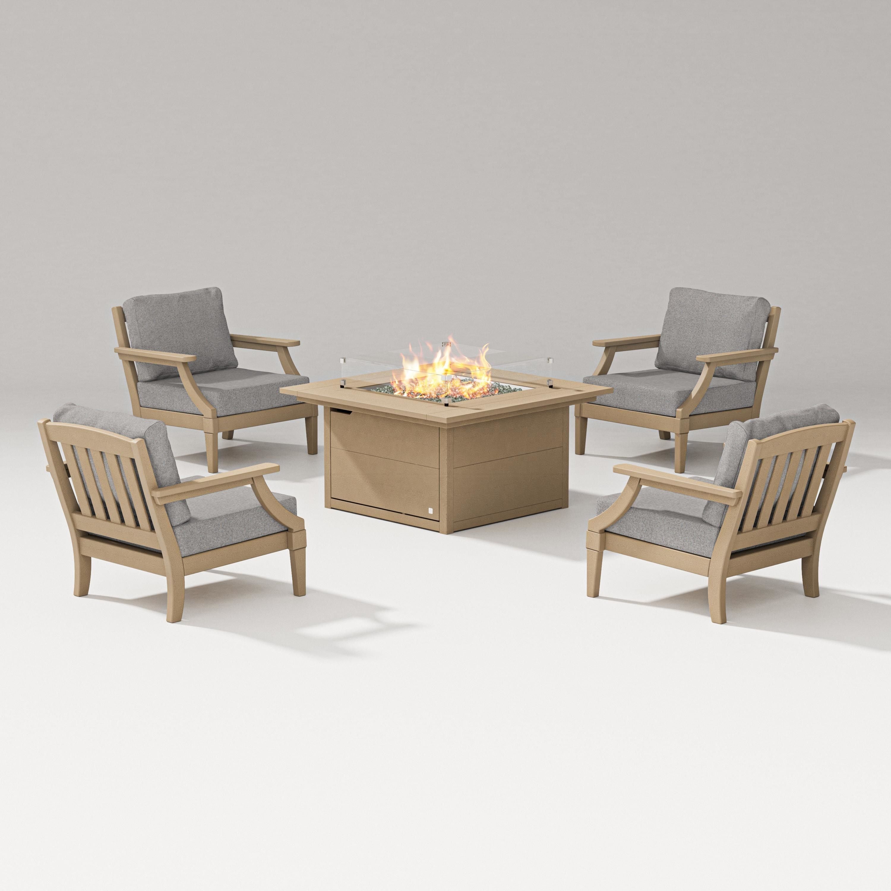 PW Designer Series Estate 5-Piece Lounge Fire Table Set in Vintage Sahara / Grey Mist