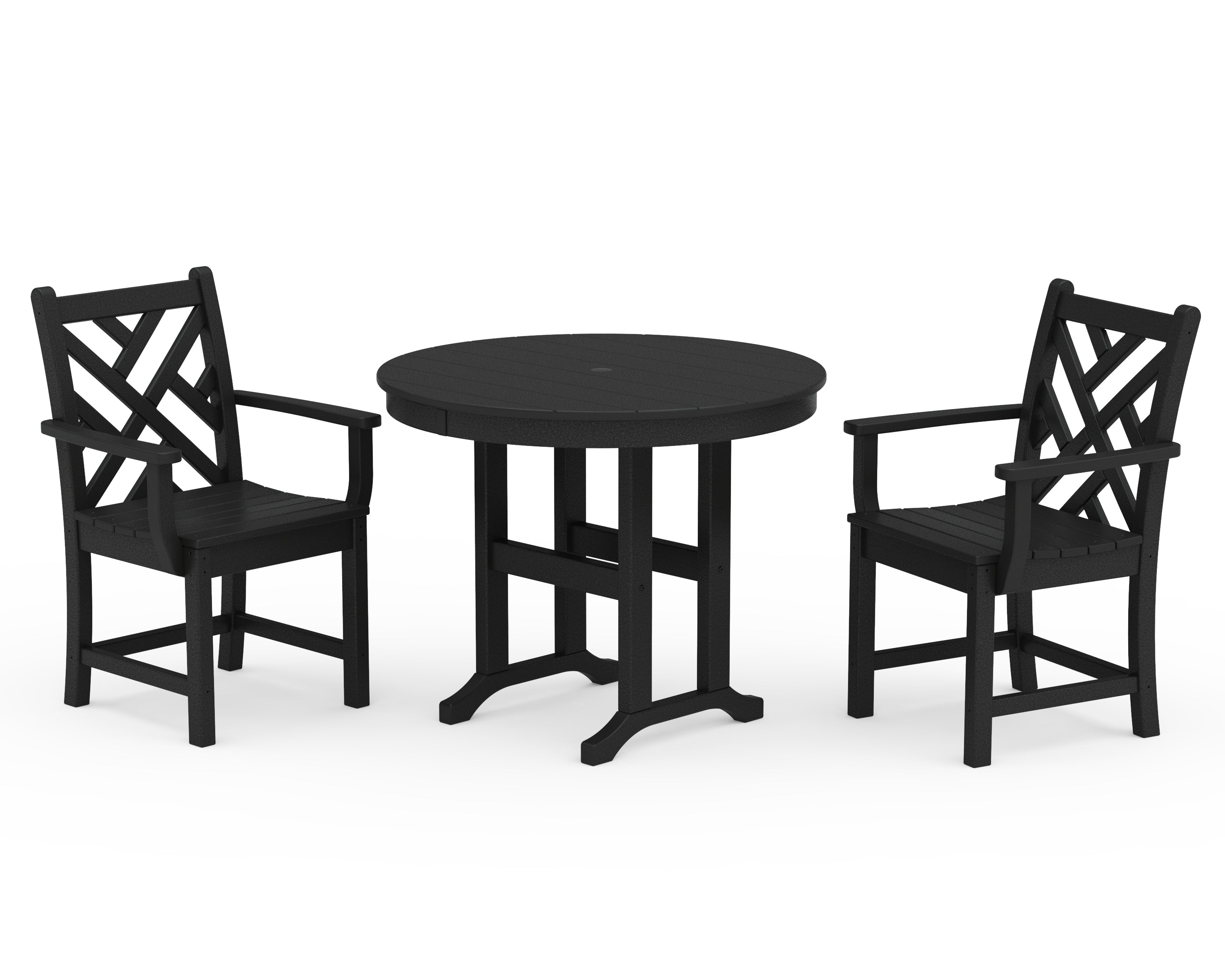 POLYWOOD Chippendale 3-Piece Round Dining Set in Black
