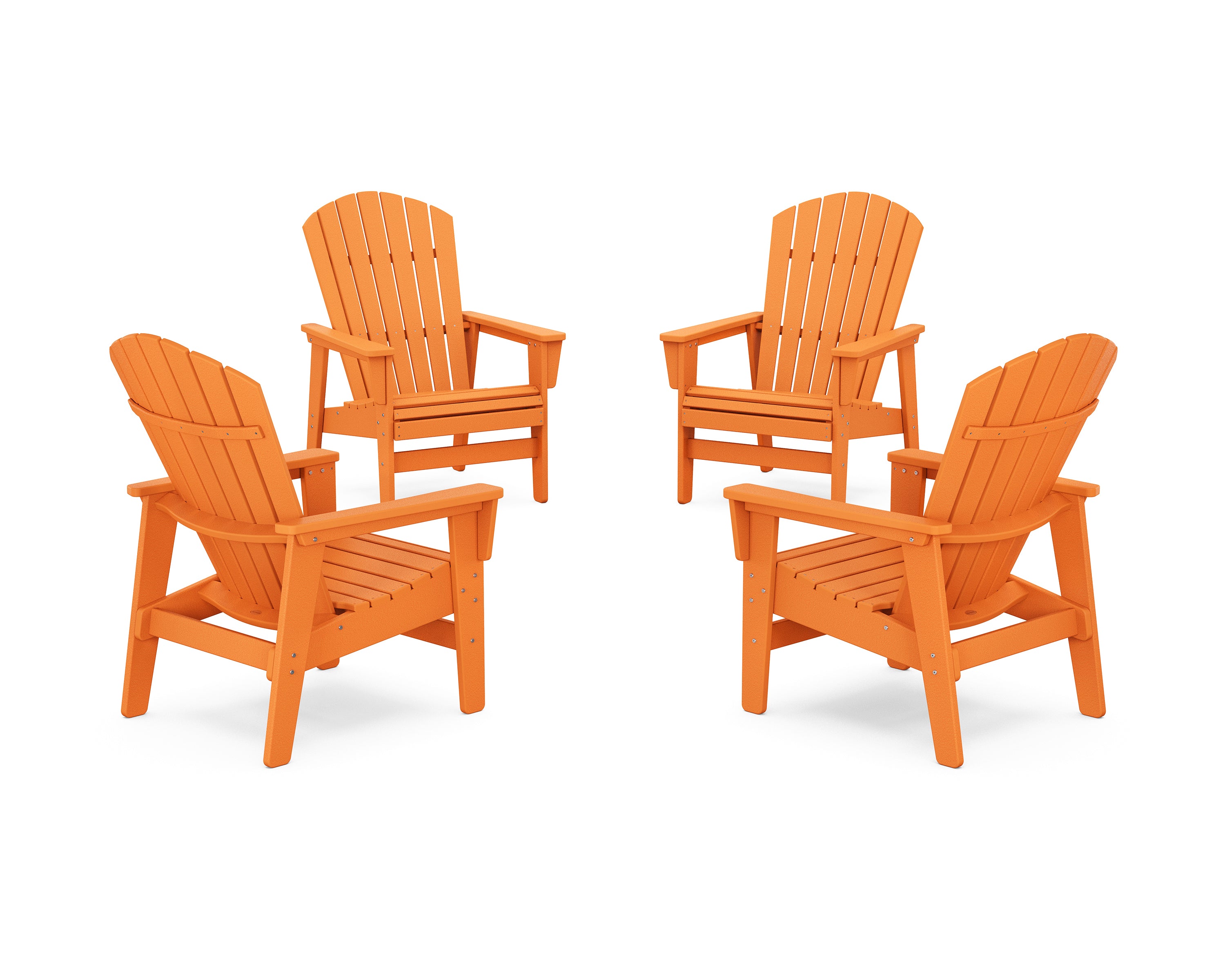POLYWOOD 4-Piece Nautical Grand Upright Adirondack Chair Conversation Set in Tangerine