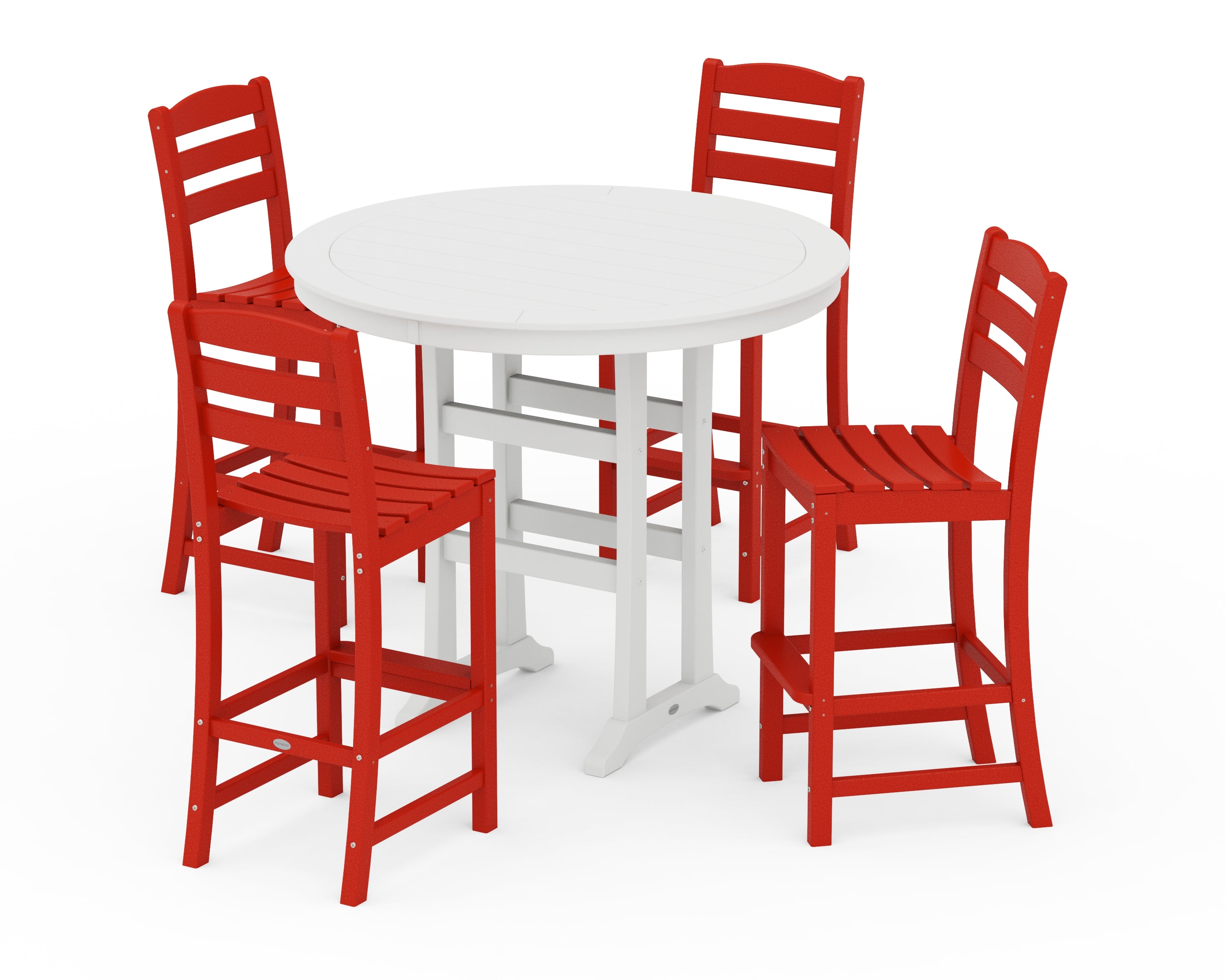 POLYWOOD La Casa Café 5-Piece Side Chair Bar Dining Set in Sunset Red / White