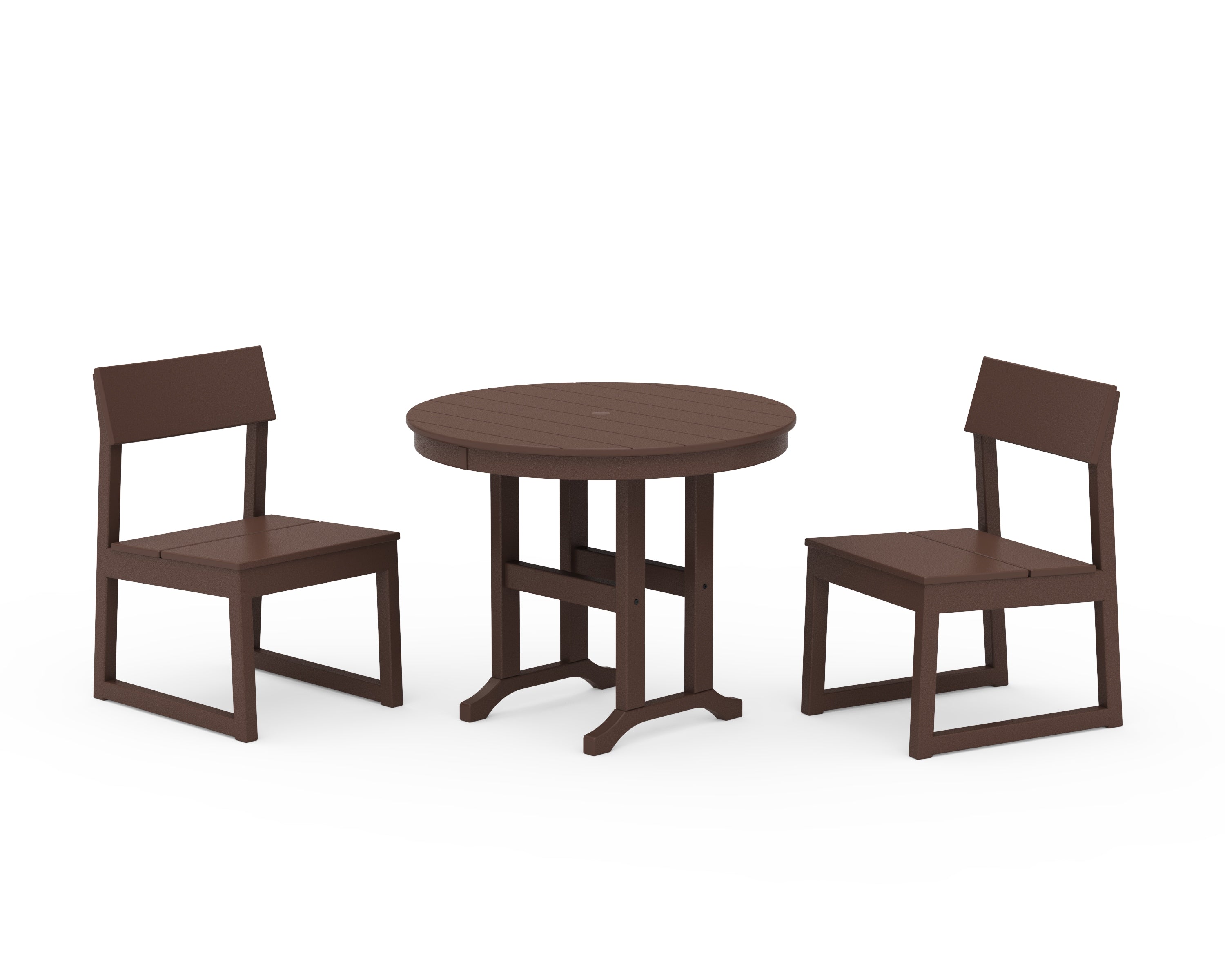 POLYWOOD EDGE Side Chair 3-Piece Round Dining Set in Mahogany