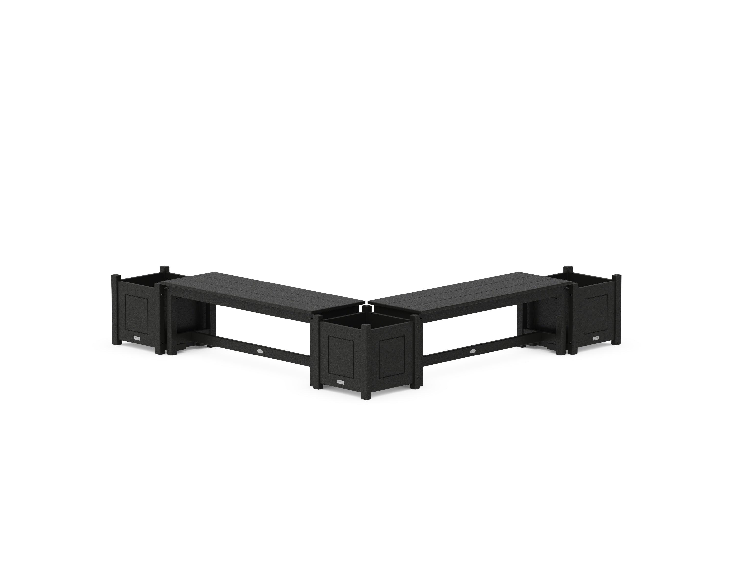 POLYWOOD 48" Country Living L- Shaped Planter Bench Corner Set in Black