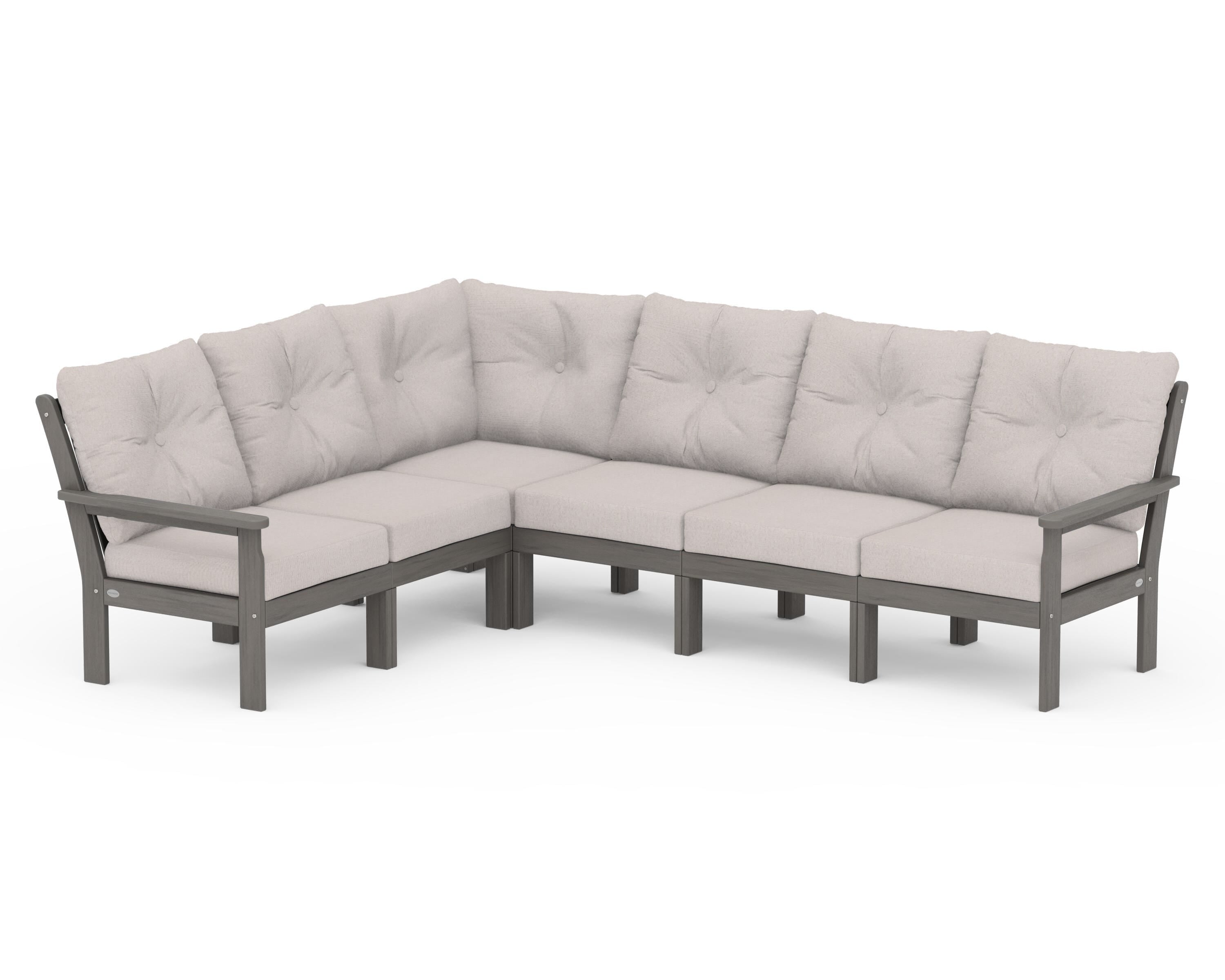 POLYWOOD Vineyard 6-Piece Sectional in Driftwood / Dune Burlap