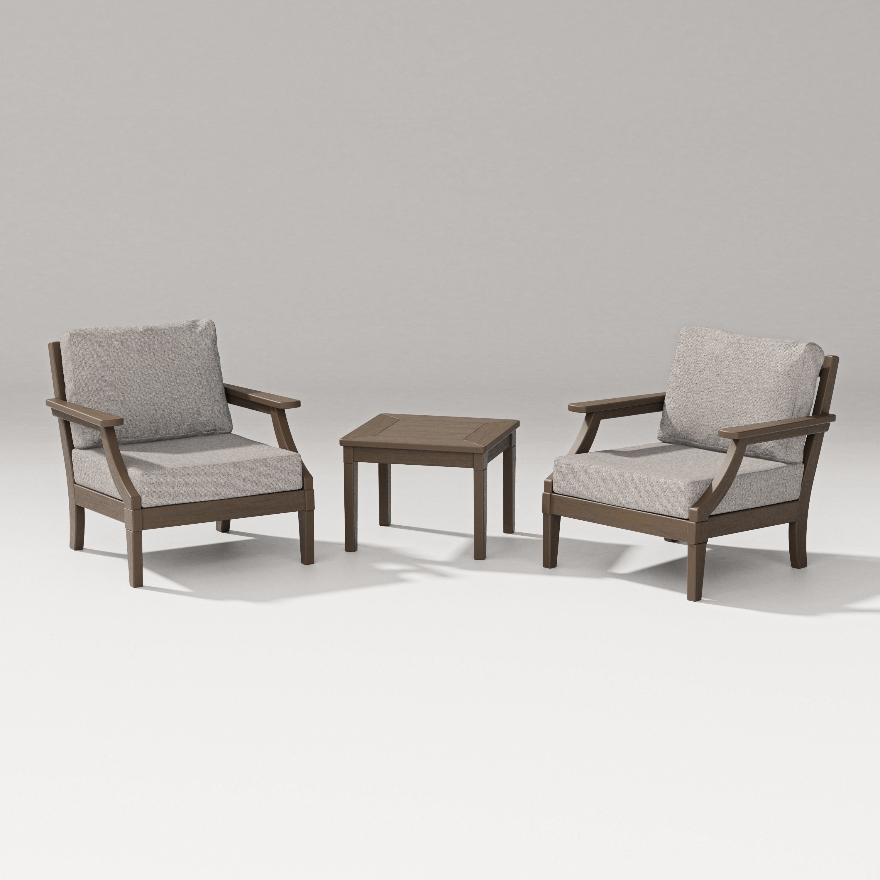 PW Designer Series Estate 3-Piece Lounge Chair Set in Kona / Weathered Tweed