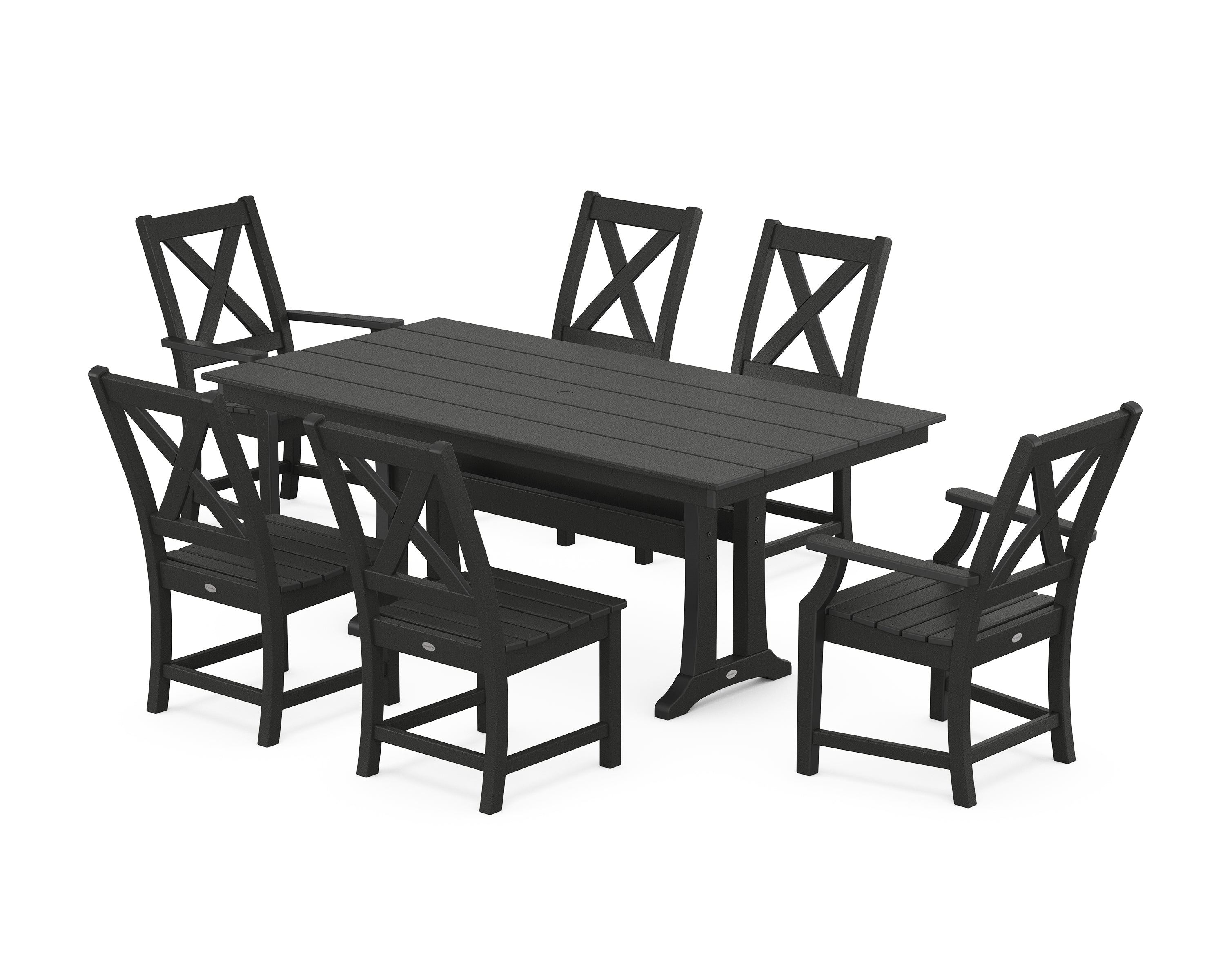 POLYWOOD Braxton 7-Piece Farmhouse Dining Set With Trestle Legs in Black