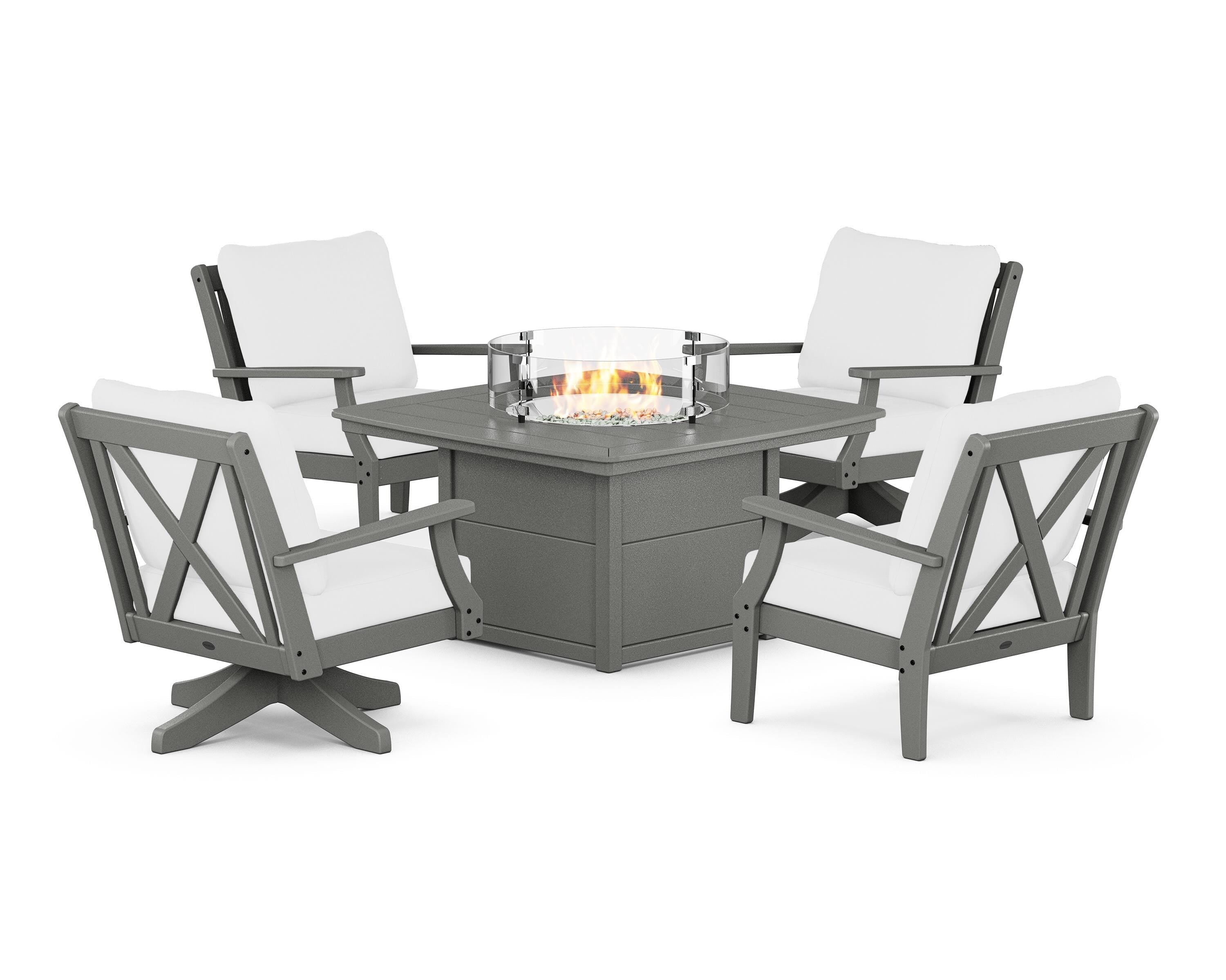POLYWOOD Braxton 5-Piece Deep Seating Set with Fire Table in Slate Grey / Natural