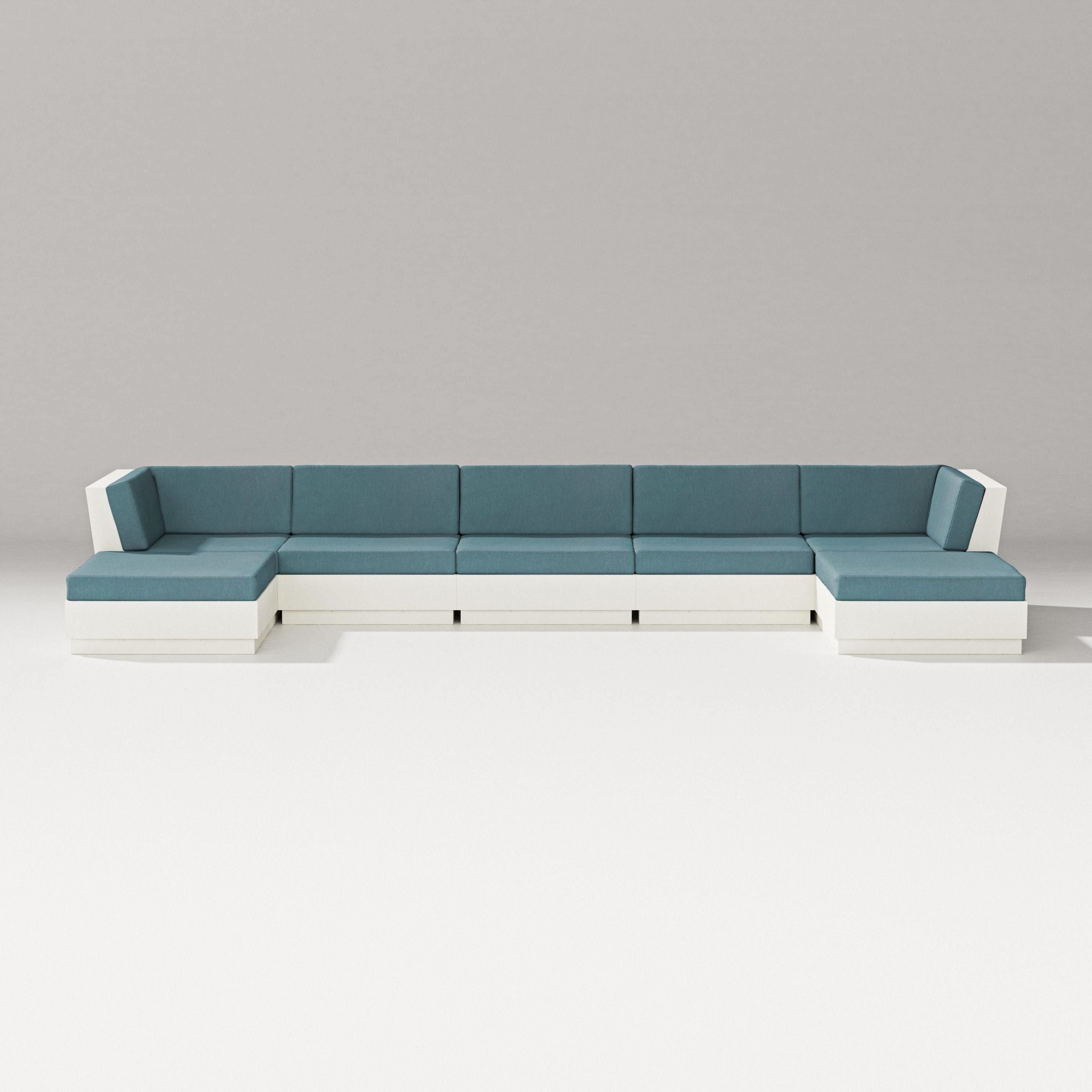 PW Designer Series Elevate 7-Piece Double Chaise Sectional in Vintage White / Ocean Teal