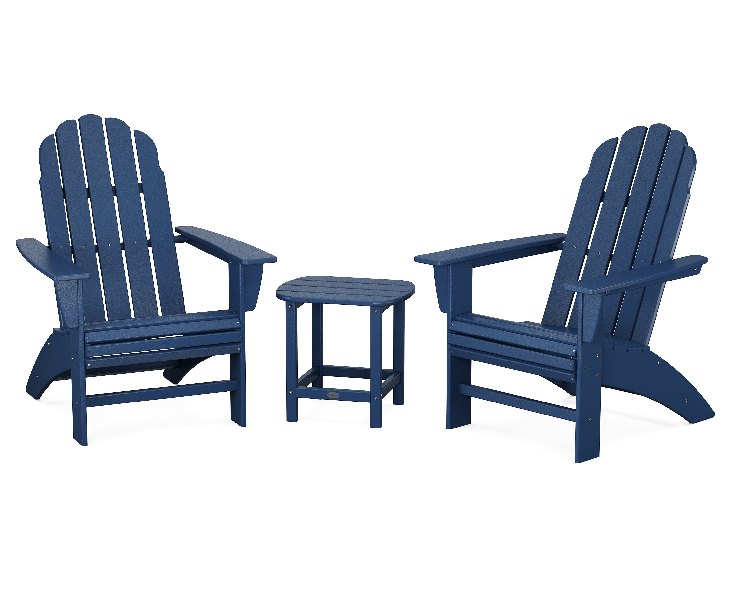 POLYWOOD Vineyard 3-Piece Curveback Adirondack Set with South Beach 18" Side Table in Navy