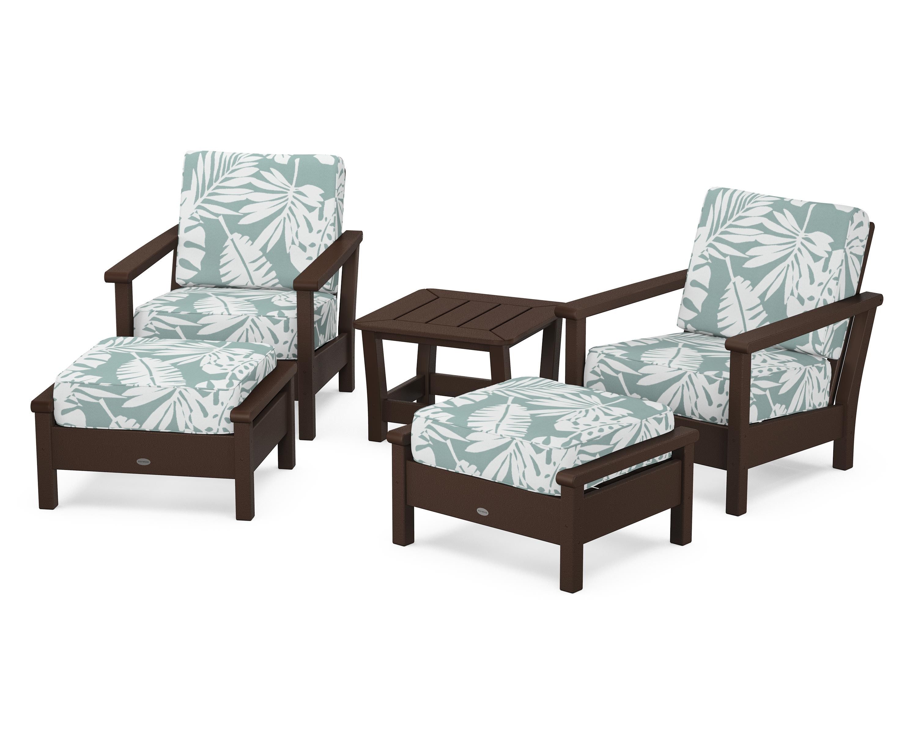 POLYWOOD Harbour 5-Piece Deep Seating Chair Set in Mahogany / Leaf Glacier Spa