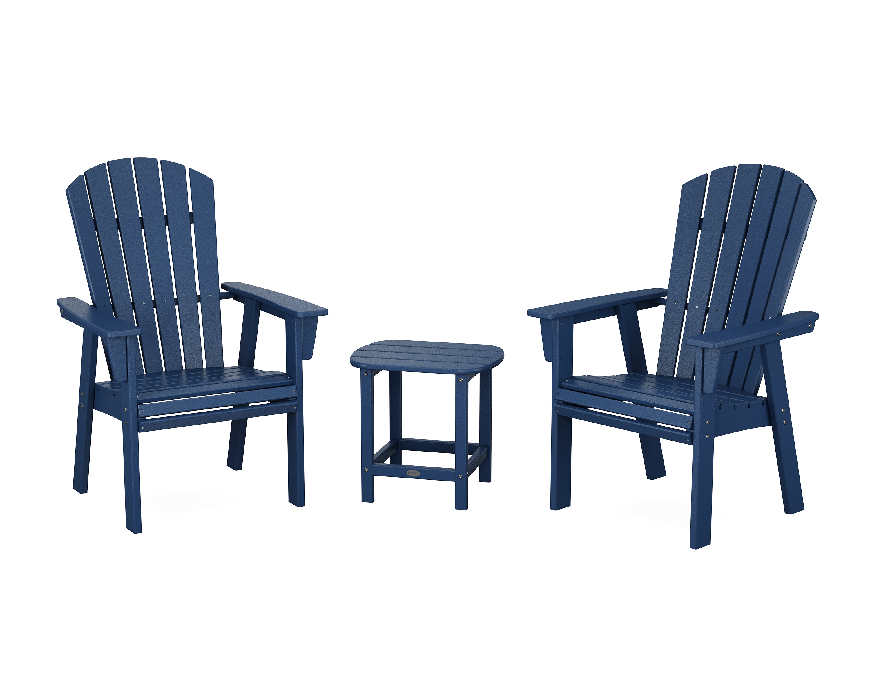 POLYWOOD Nautical 3-Piece Curveback Upright Adirondack Chair Set in Navy