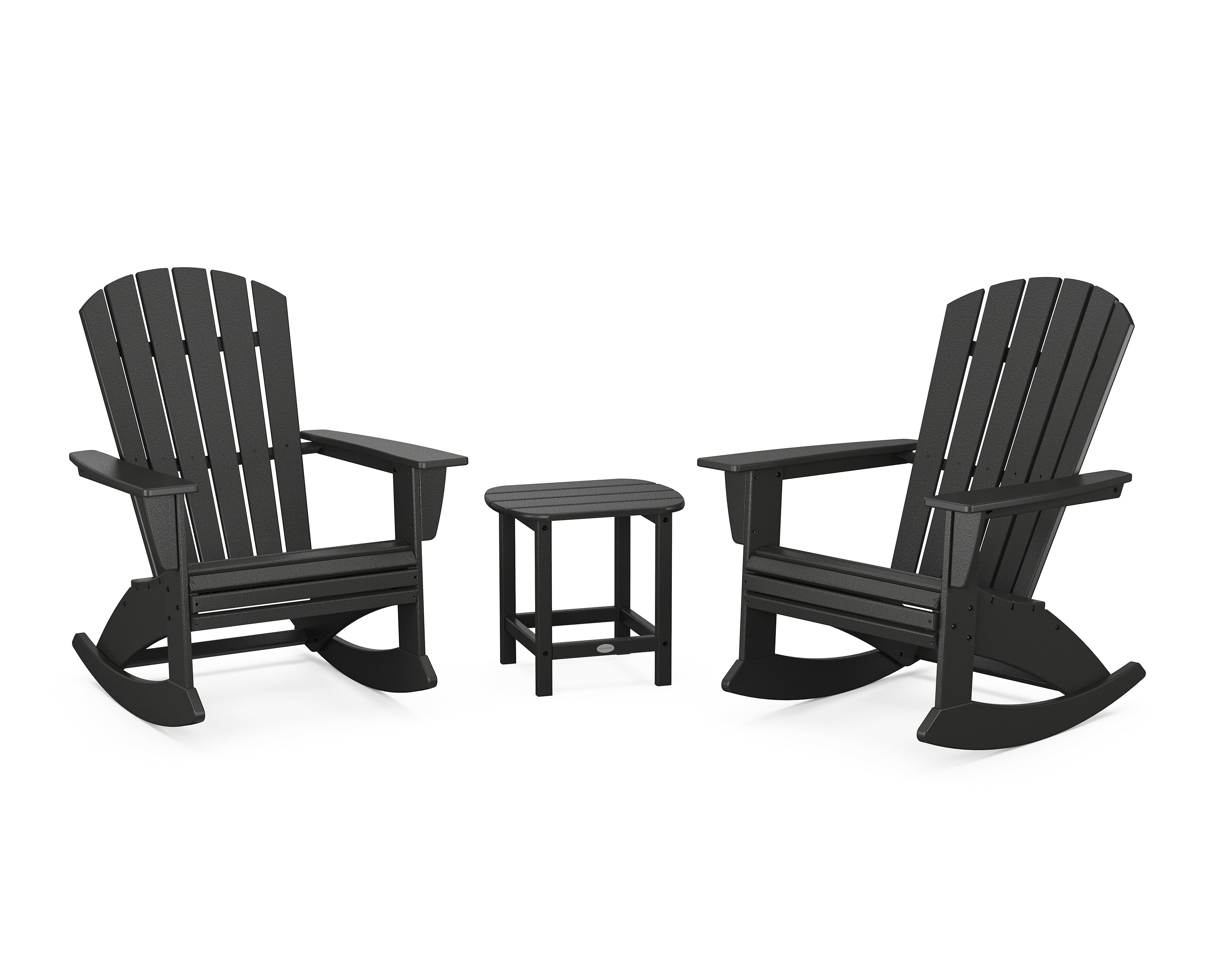 POLYWOOD Nautical Curveback 3-Piece Adirondack Rocking Chair Set in Black