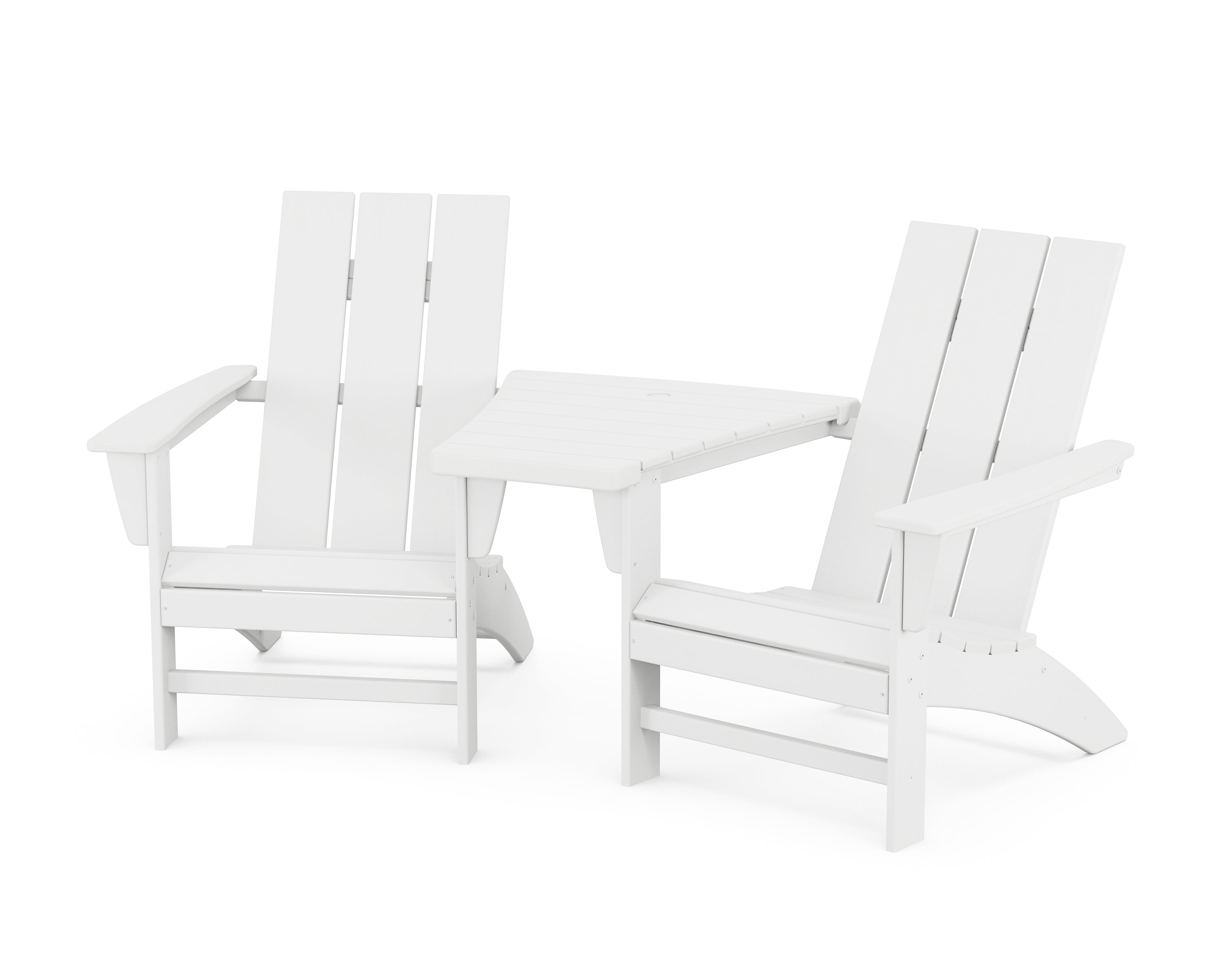 POLYWOOD® Modern 3-Piece Adirondack Set with Angled Connecting Table in White