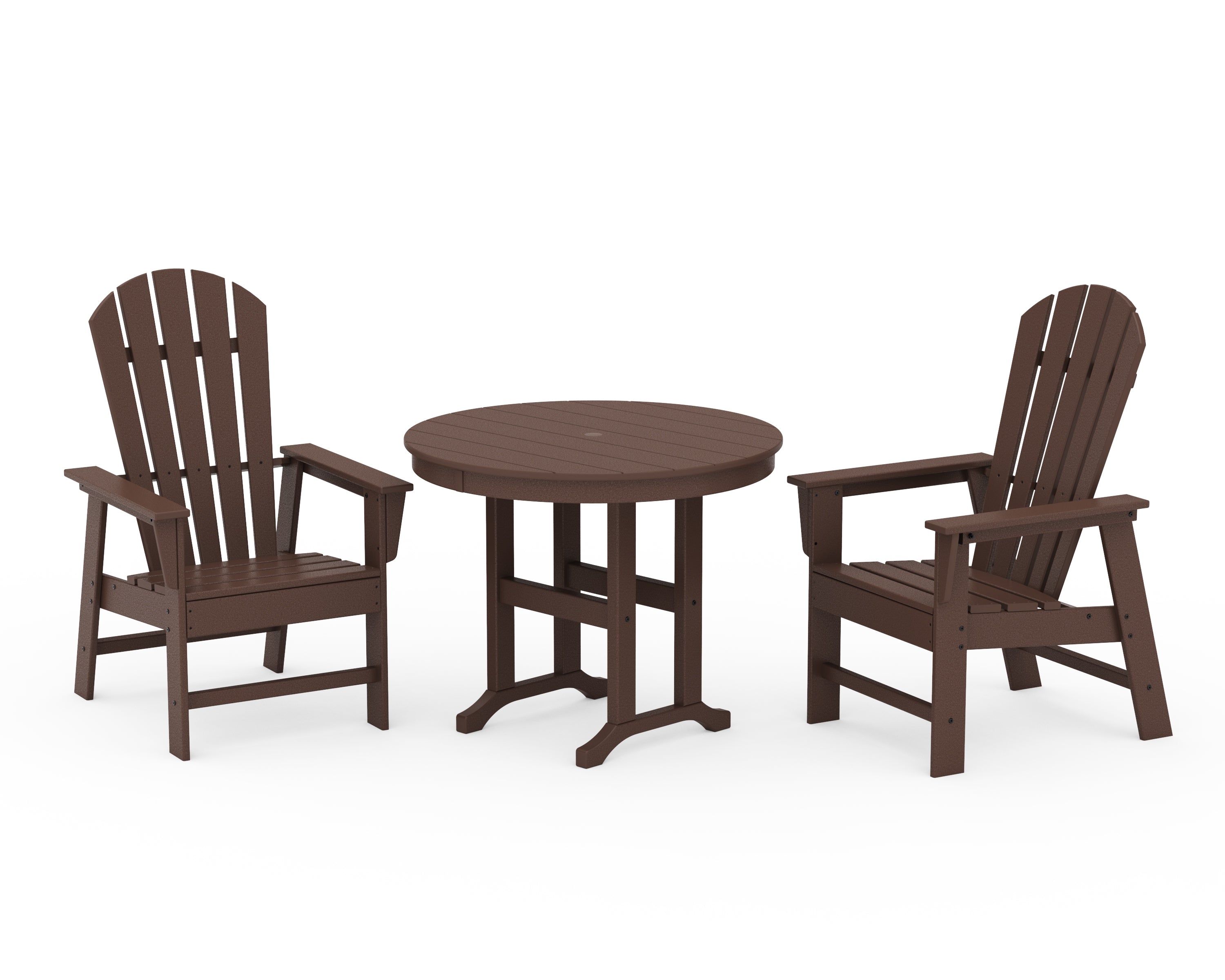 POLYWOOD South Beach 3-Piece Round Farmhouse Dining Set in Mahogany