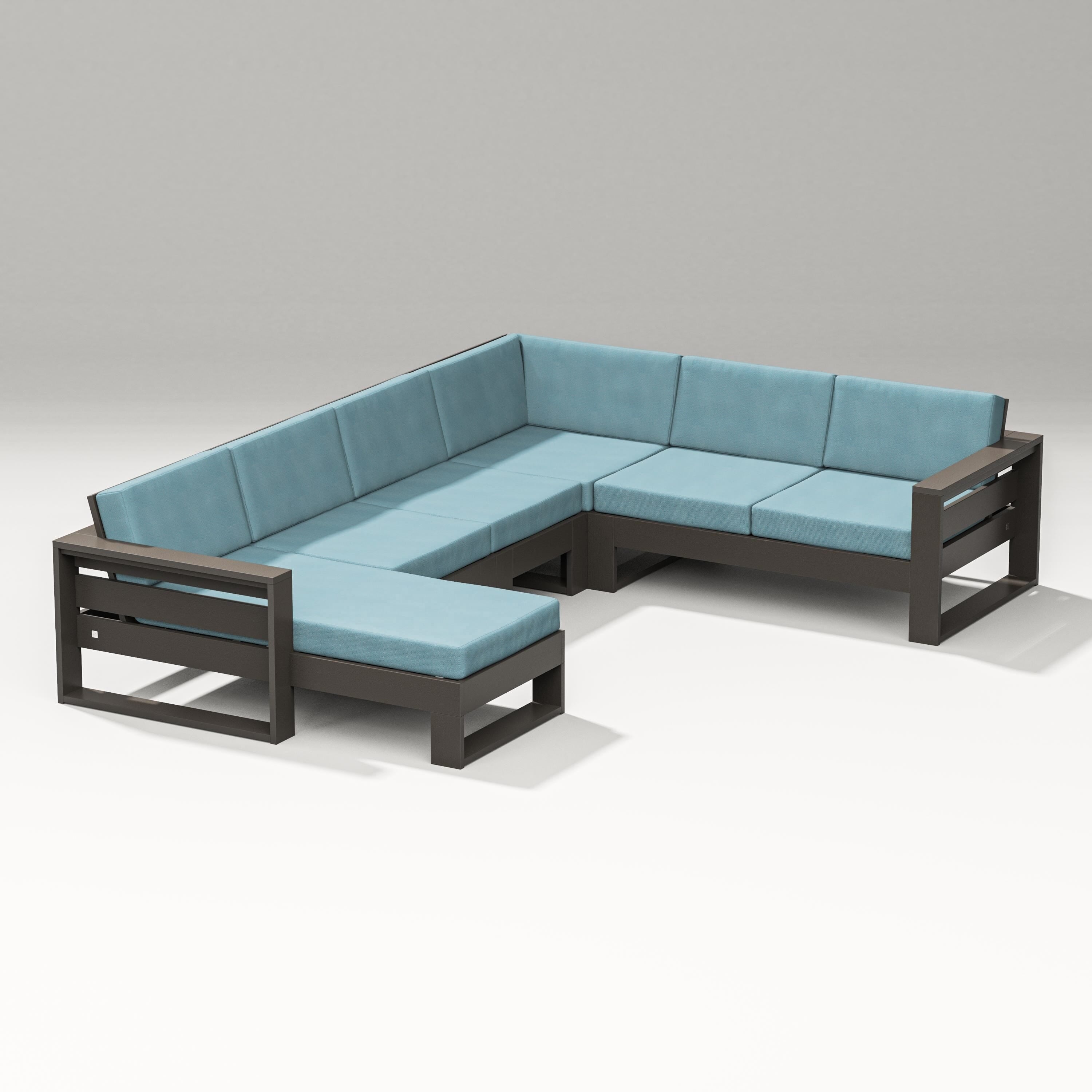 PW Designer Series Latitude Corner Sectional with Left Chaise in Vintage Coffee / Lattice Sky Blue