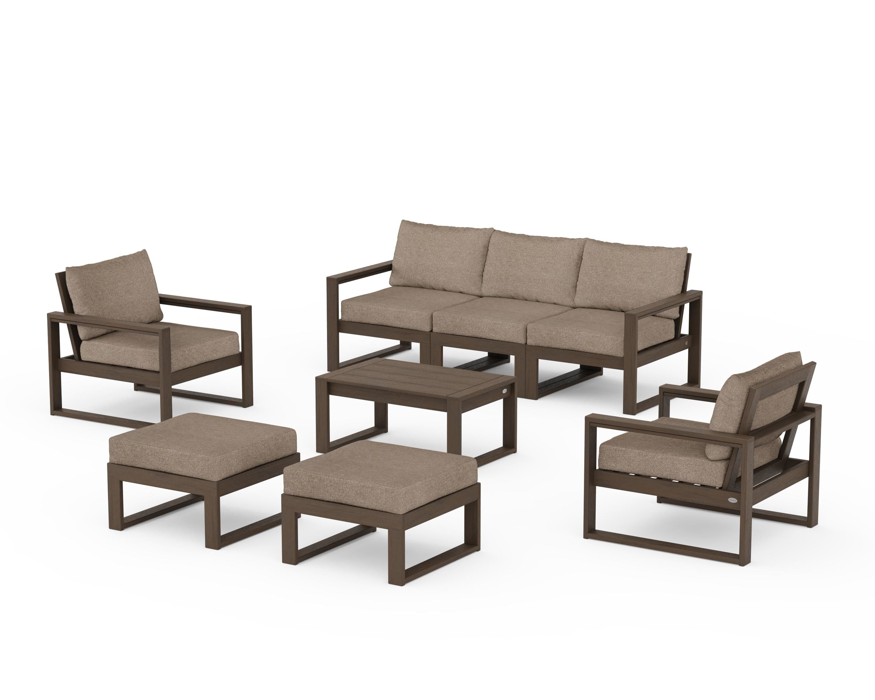 POLYWOOD EDGE Sectional 8-Piece Lounge Sofa Set in Kona / Spiced Burlap