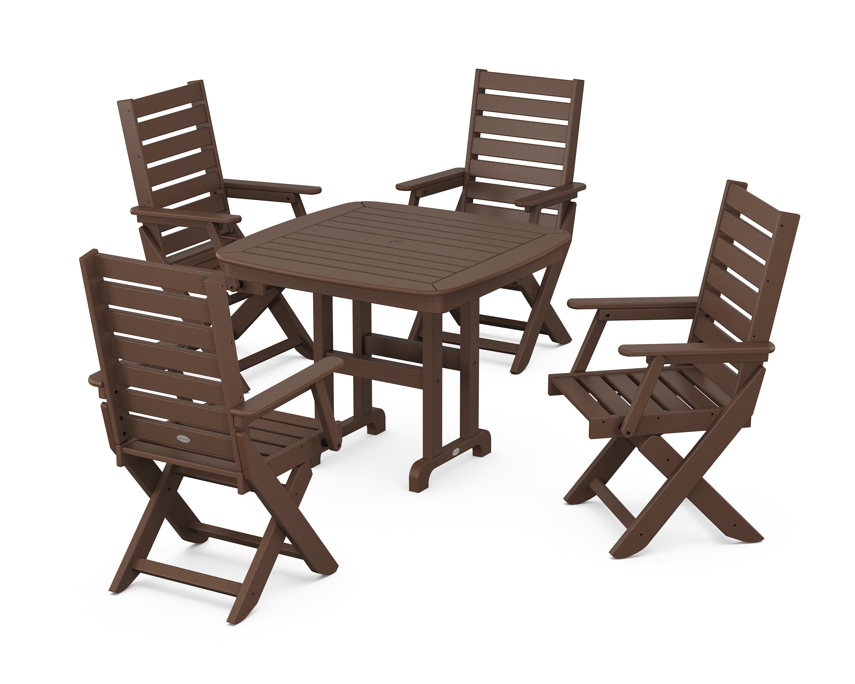 POLYWOOD Captain Folding Chair 5-Piece Dining Set in Mahogany