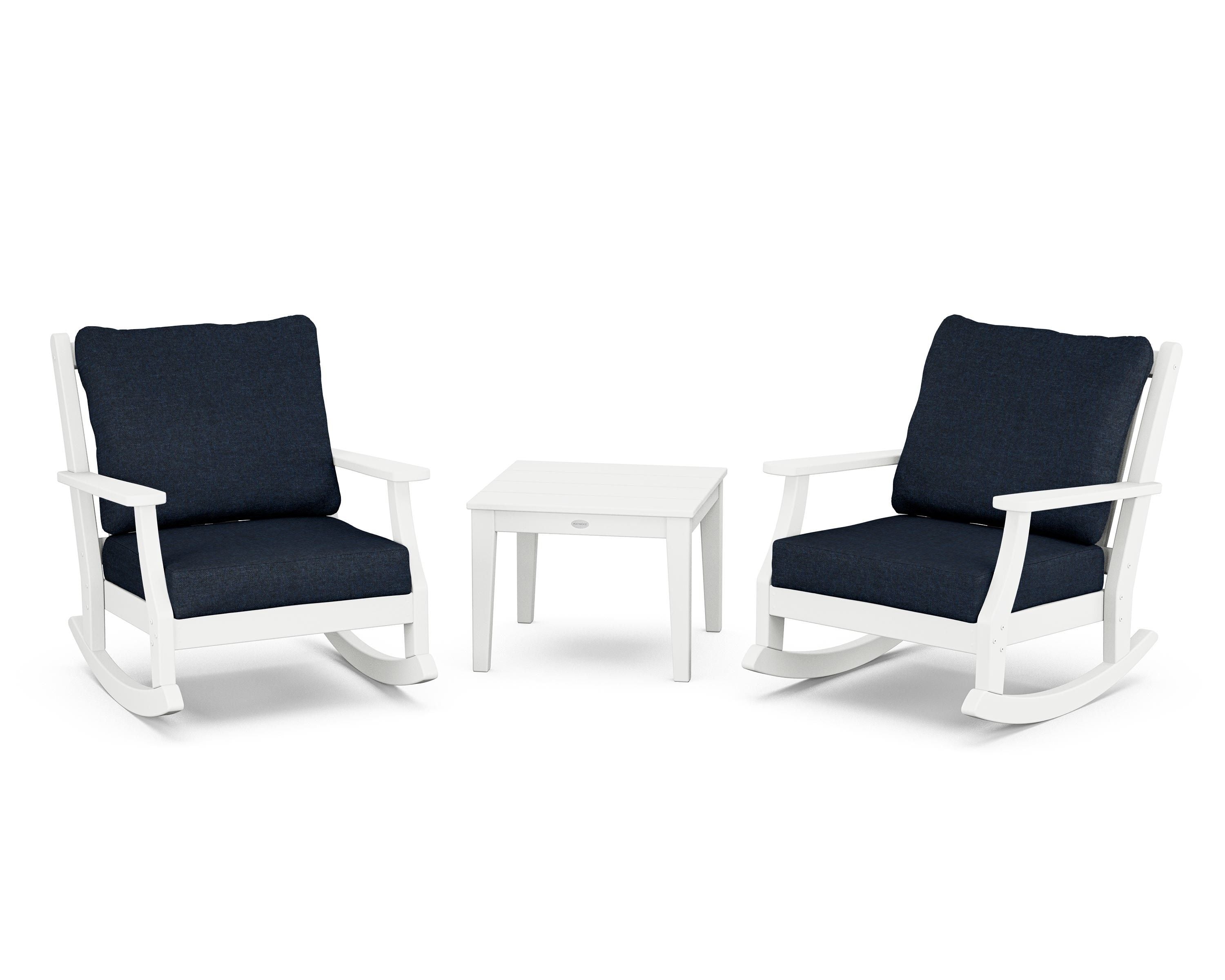Country Living Wovendale 3-Piece Deep Seating Rocker Set in White / Marine Indigo