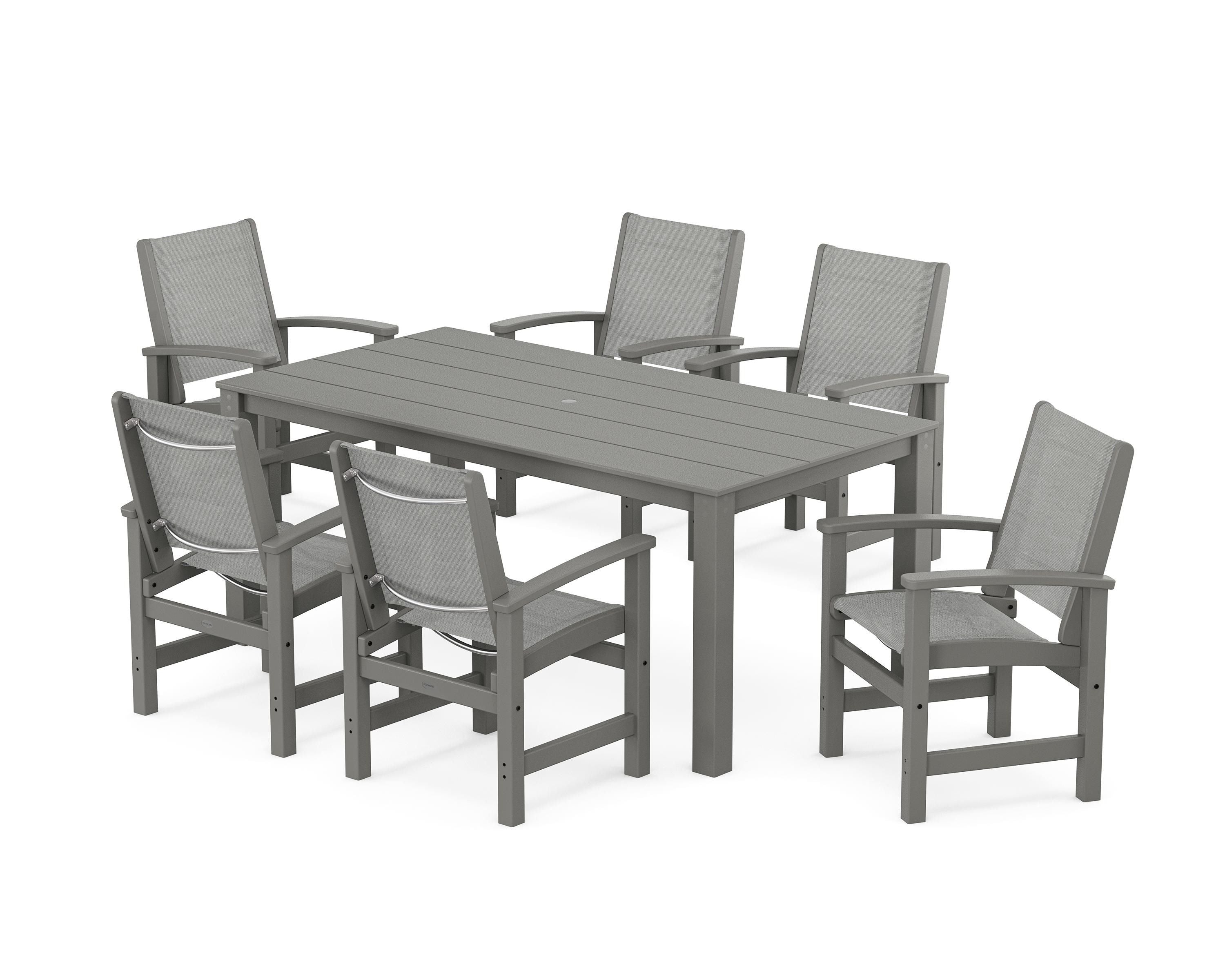 POLYWOOD Coastal 7-Piece Parsons Dining Set in Slate Grey / Metallic Sling