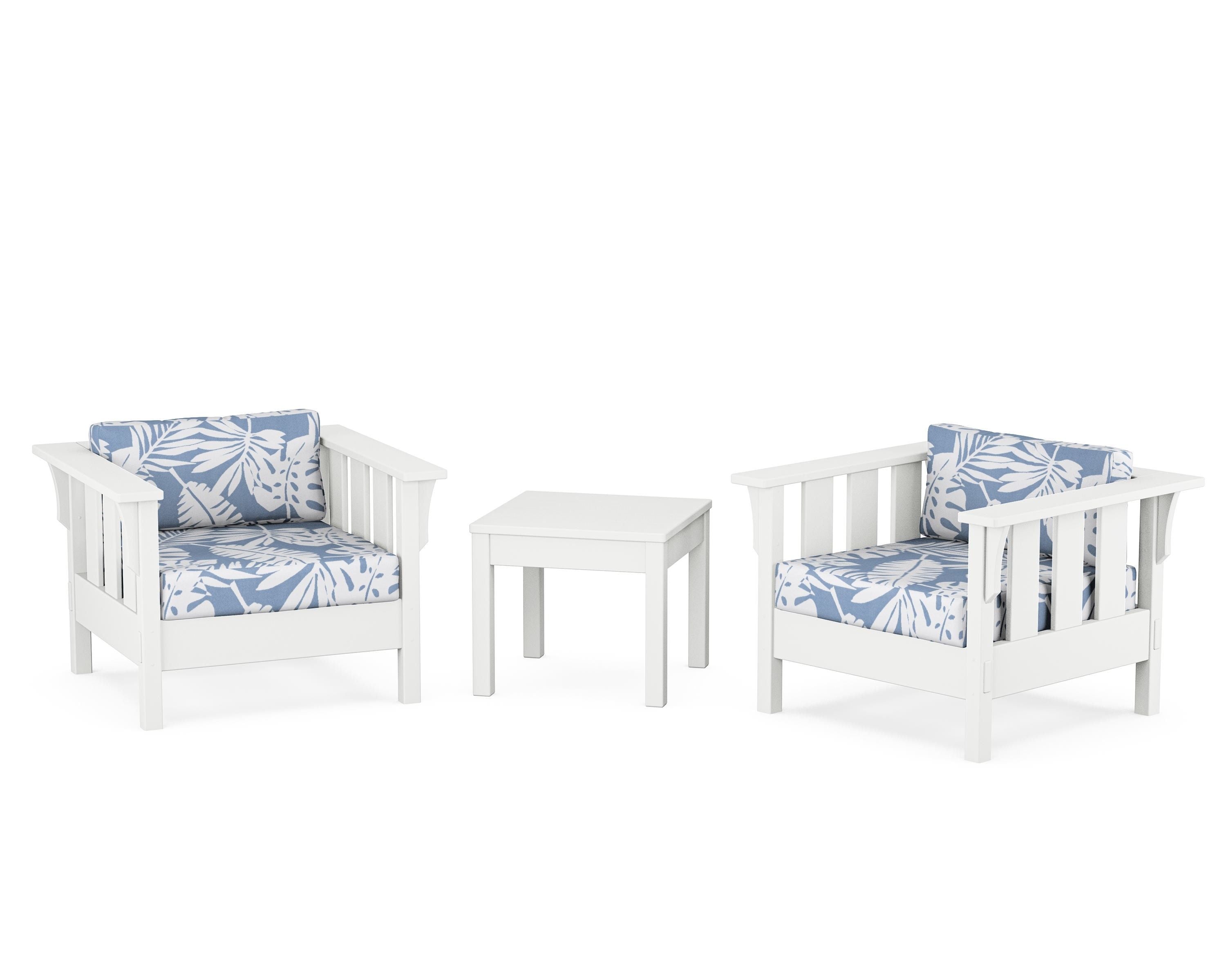Martha Stewart by POLYWOOD Acadia 3-Piece Deep Seating Set in White / Leaf Sky Blue