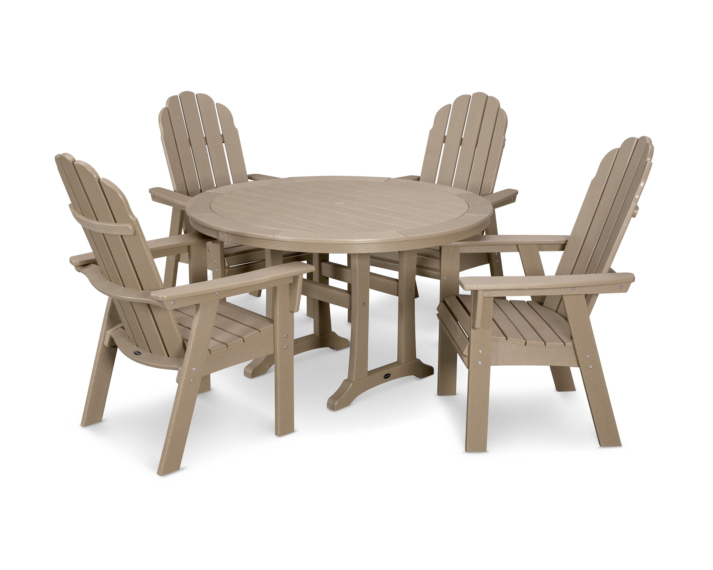 POLYWOOD® Vineyard Curveback Adirondack 5-Piece Nautical Trestle Dining Set in Vintage Sahara