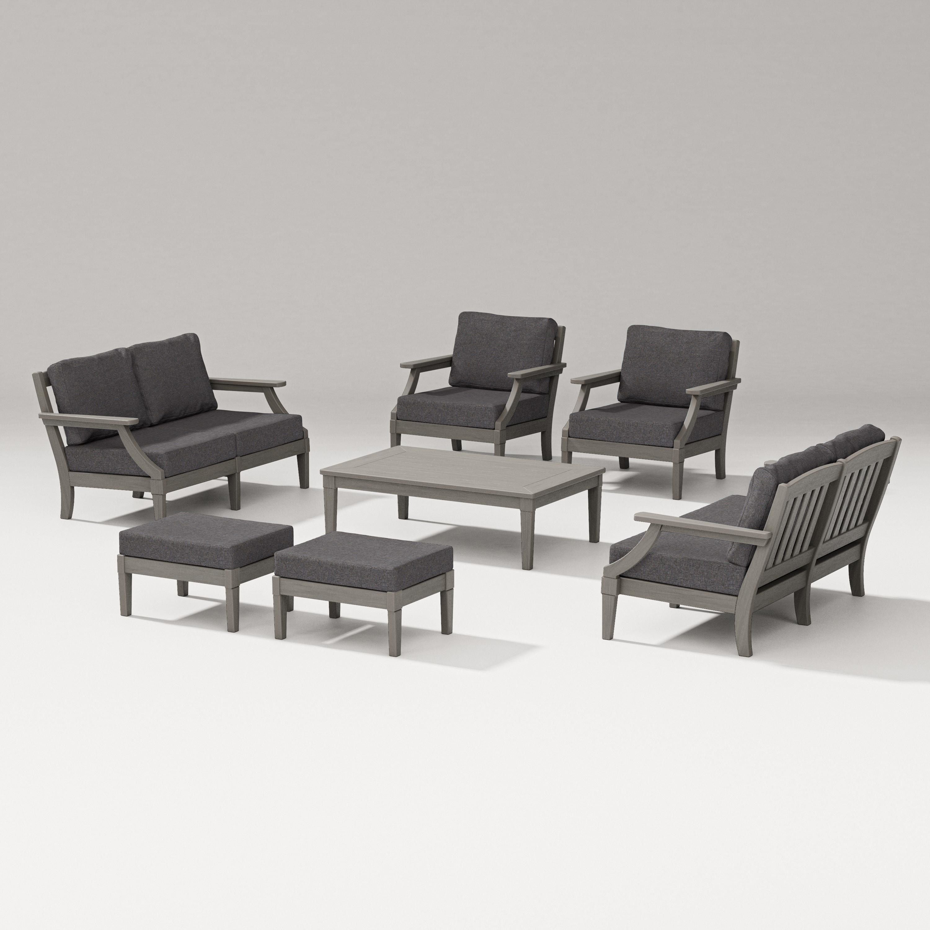 PW Designer Series Estate 7-Piece Lounge Loveseat Set in Driftwood / Ash Charcoal