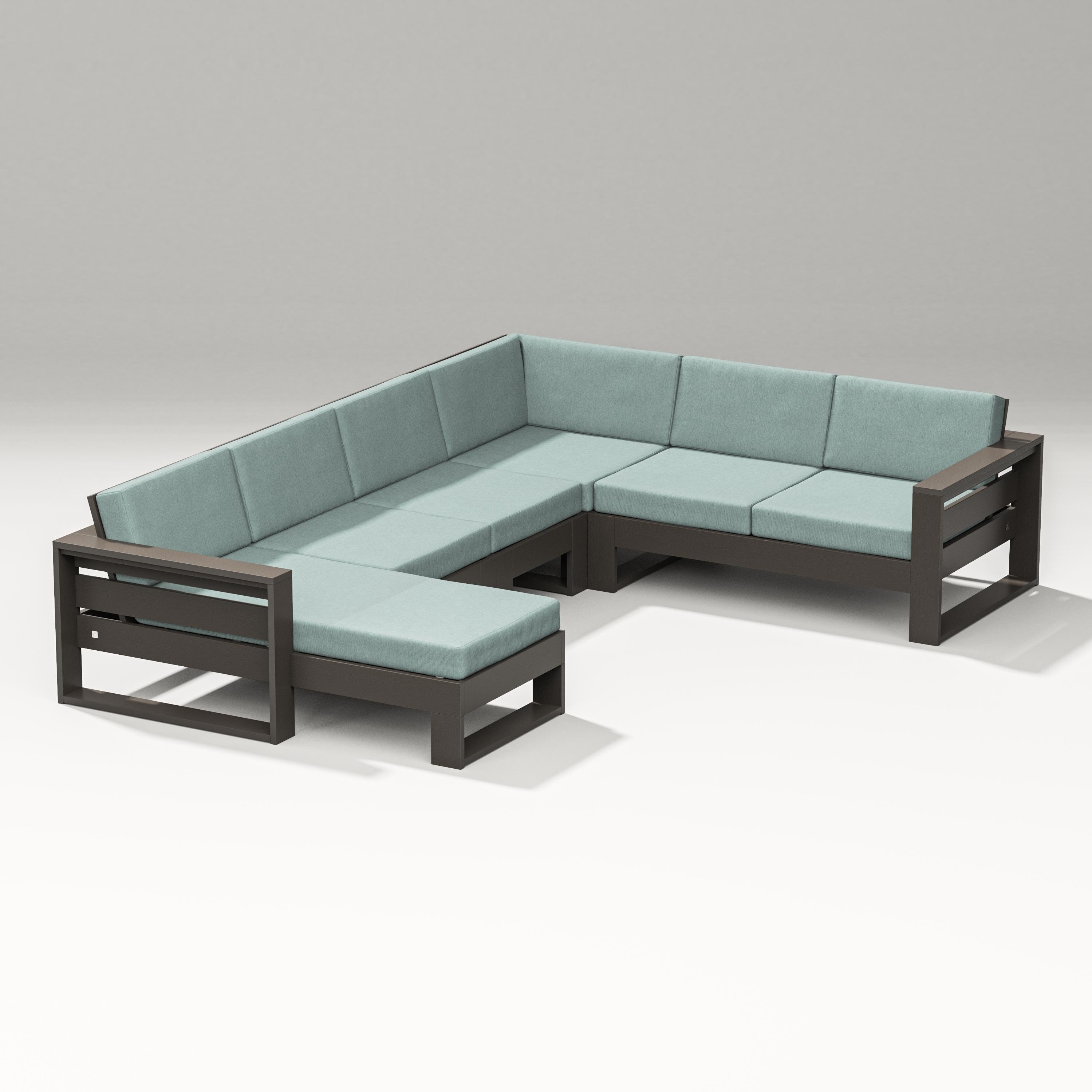 PW Designer Series Latitude Corner Sectional with Left Chaise in Vintage Coffee / Glacier Spa