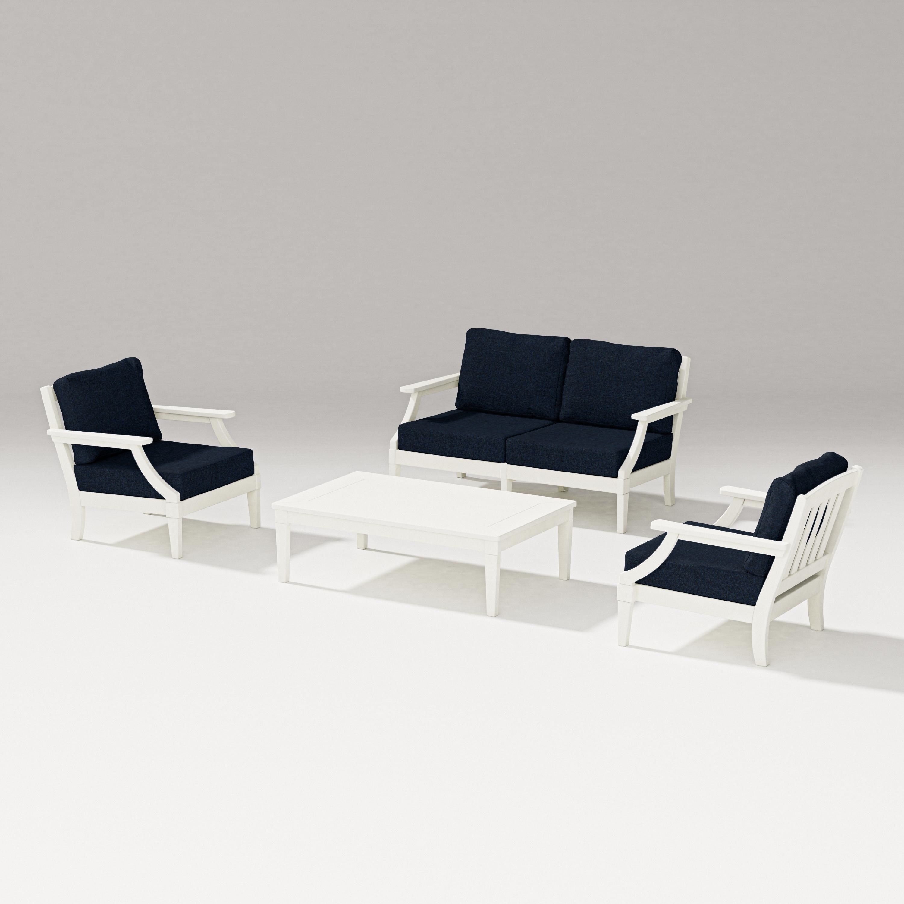 PW Designer Series Estate Lounge 4-Piece Loveseat Set in Vintage White / Marine Indigo