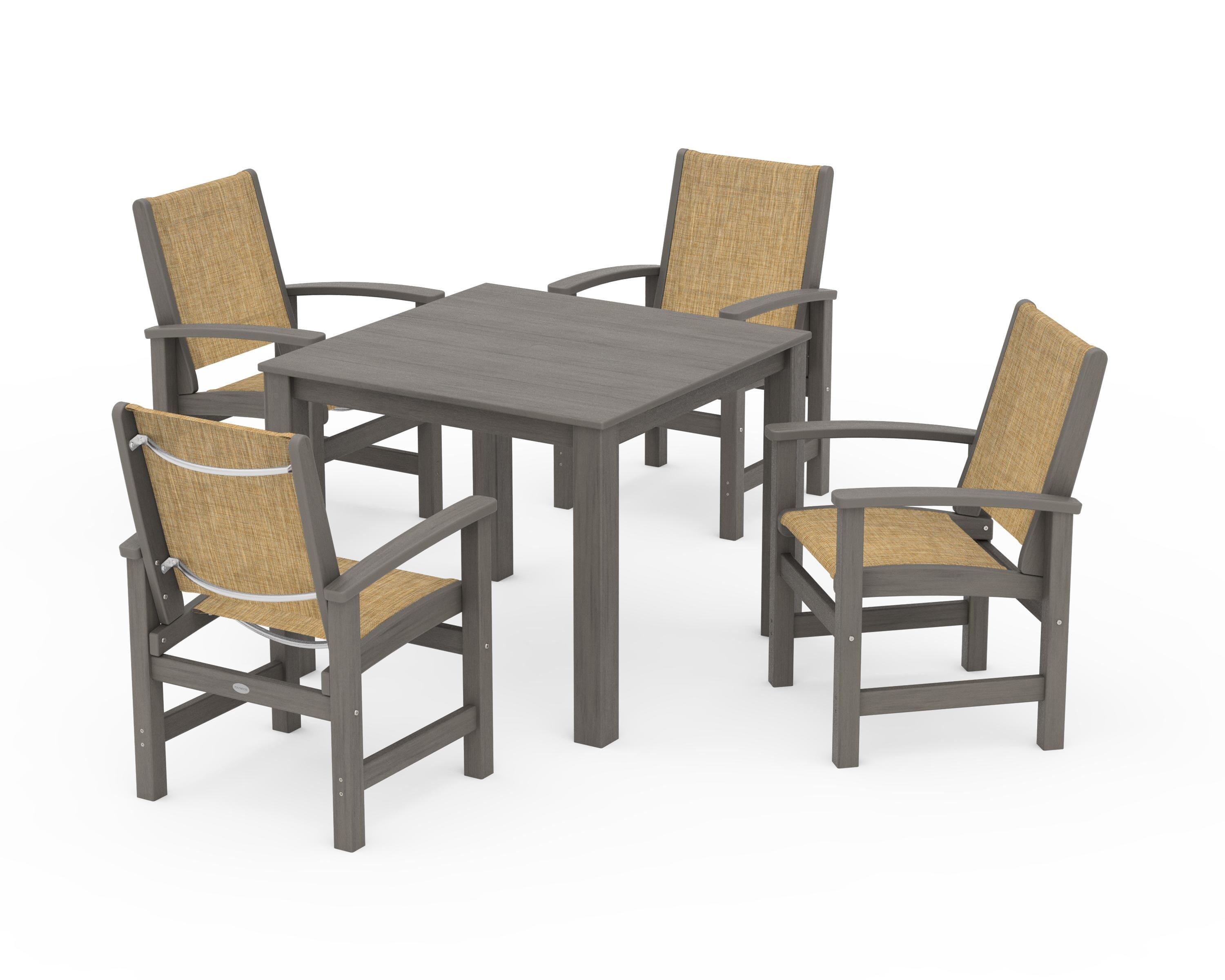 POLYWOOD Coastal 5-Piece Parsons Dining Set in Driftwood / Burlap Sling