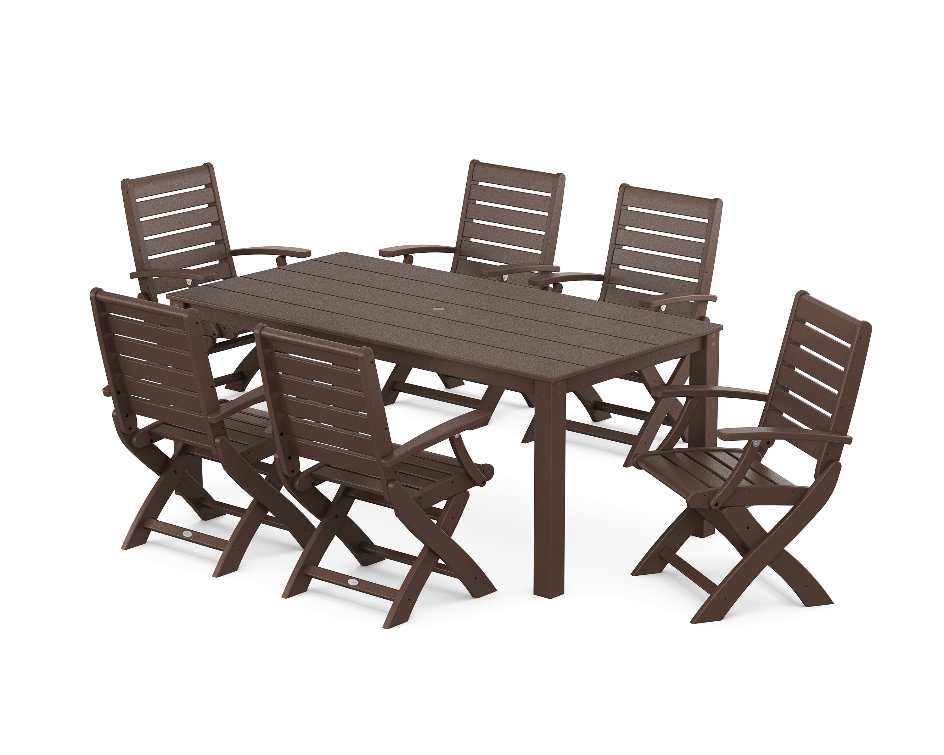 POLYWOOD Signature Folding Chair 7-Piece Parsons Dining Set in Mahogany