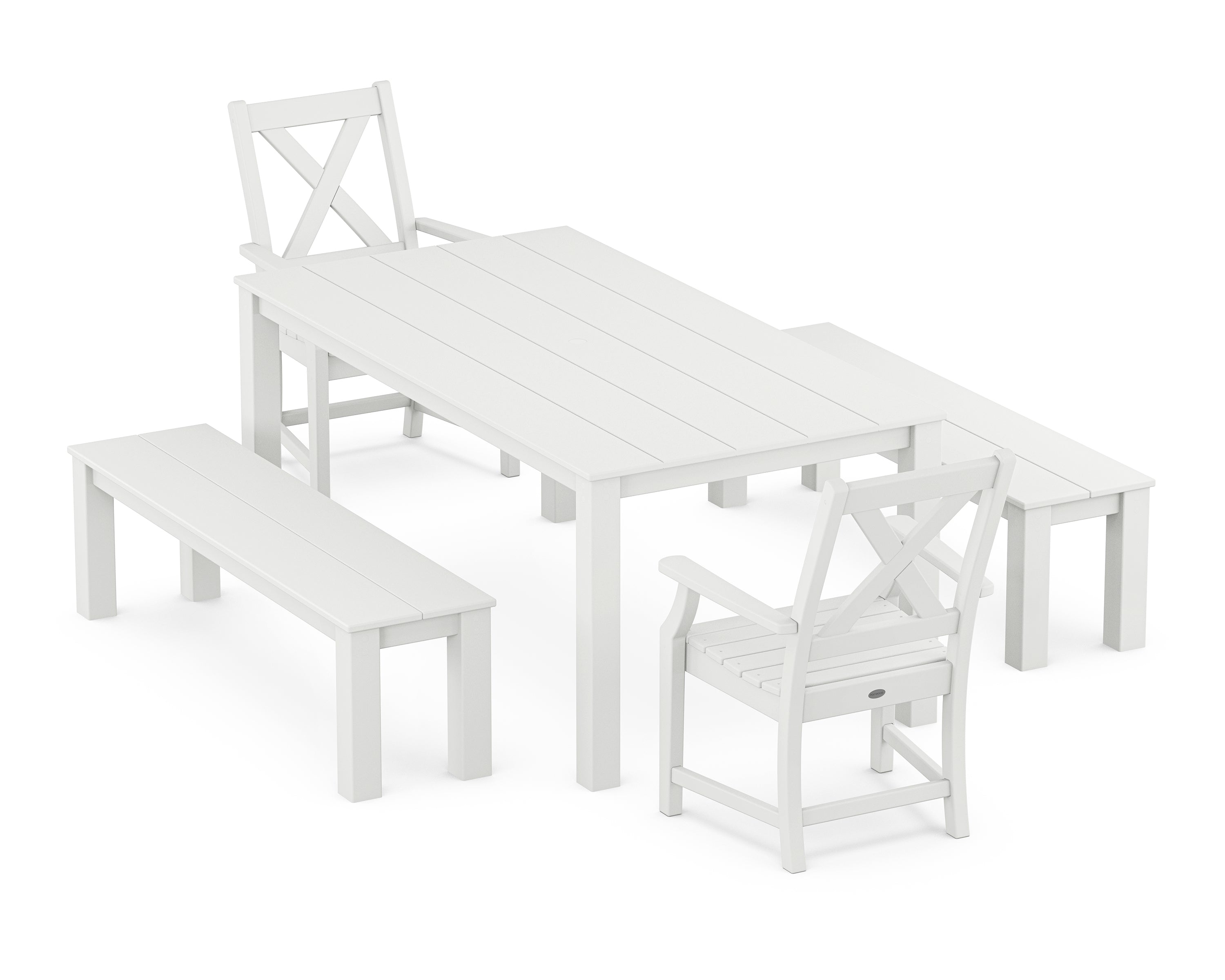 POLYWOOD Braxton 5-Piece Parsons Dining Set with Benches in White