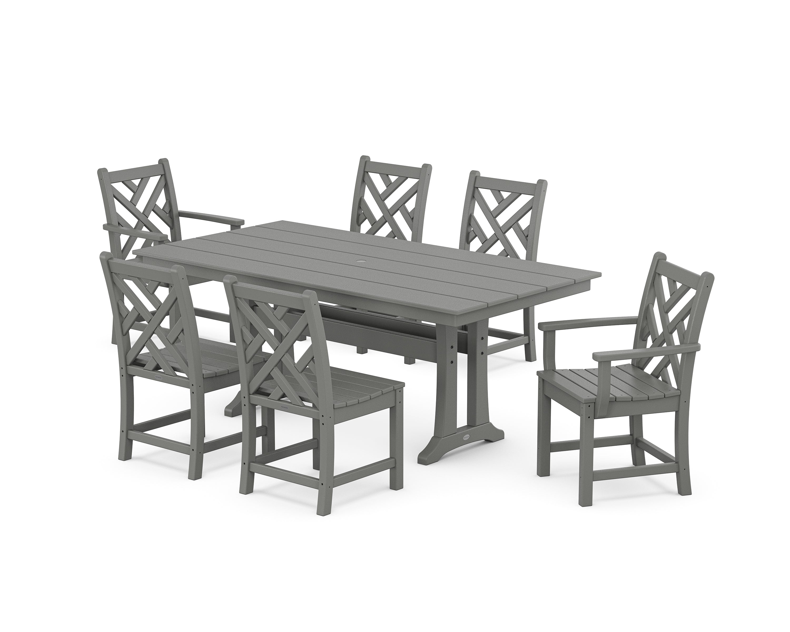 POLYWOOD Chippendale 7-Piece Farmhouse Trestle Dining Set in Slate Grey