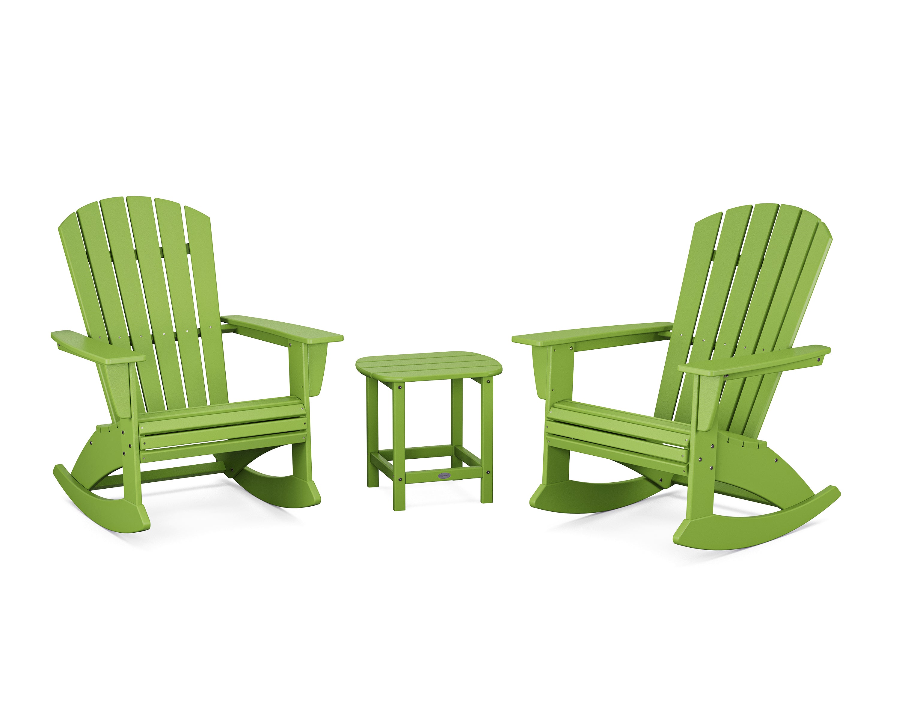 POLYWOOD Nautical Curveback 3-Piece Adirondack Rocking Chair Set in Lime