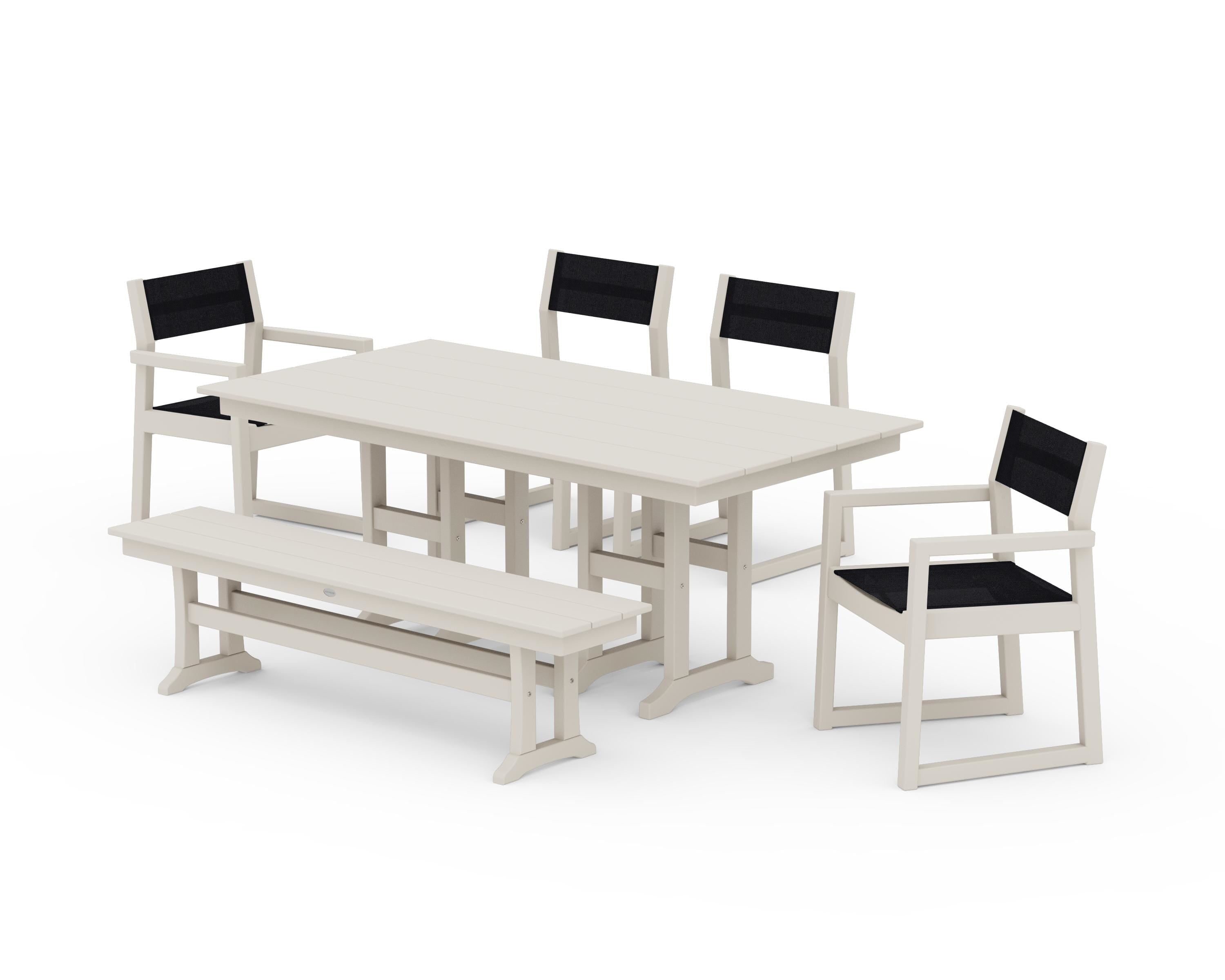 POLYWOOD EDGE Sling 6-Piece Farmhouse Dining Set in Sand / Black Sling
