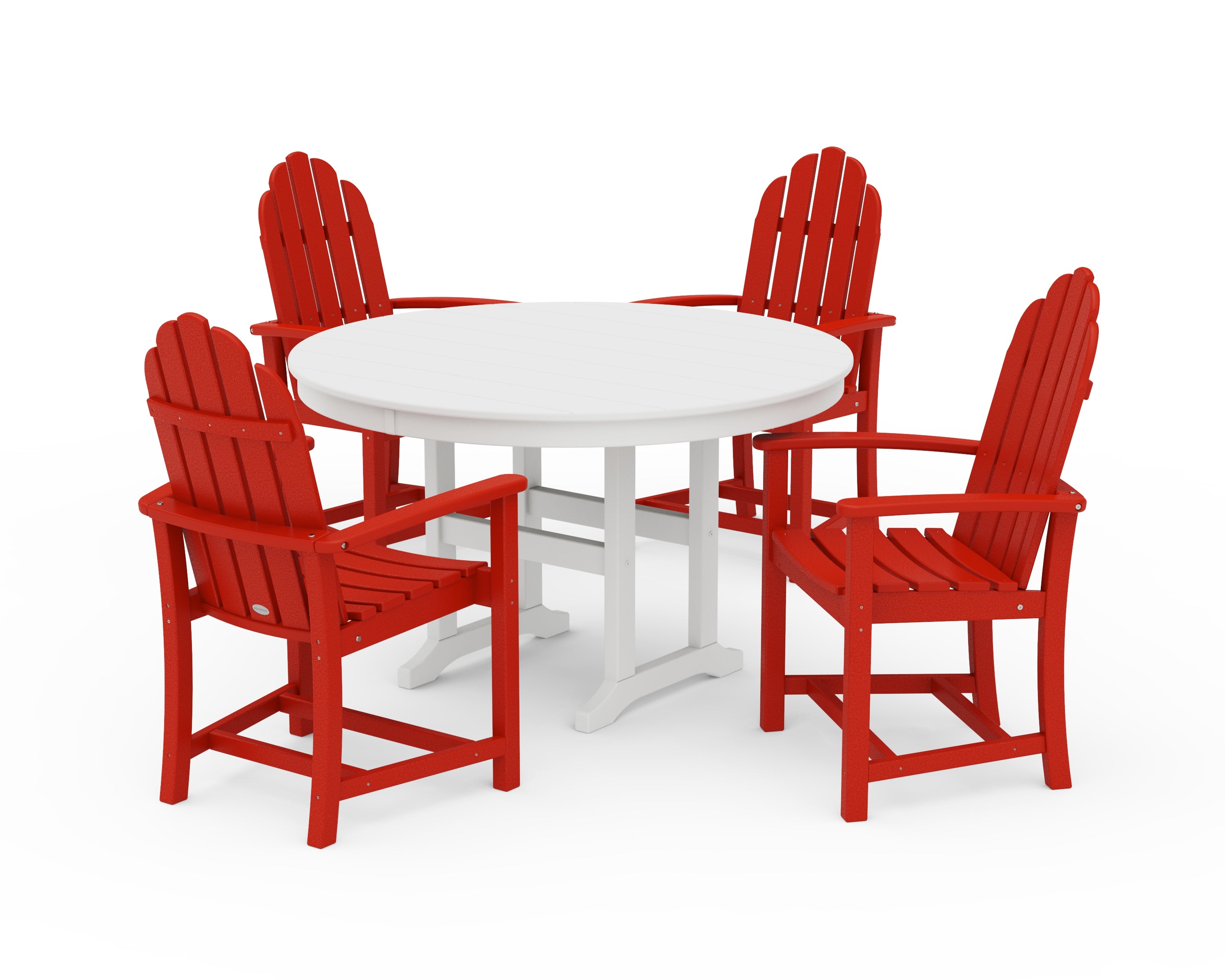 POLYWOOD Classic Adirondack 5-Piece Round Farmhouse Dining Set in Sunset Red / White