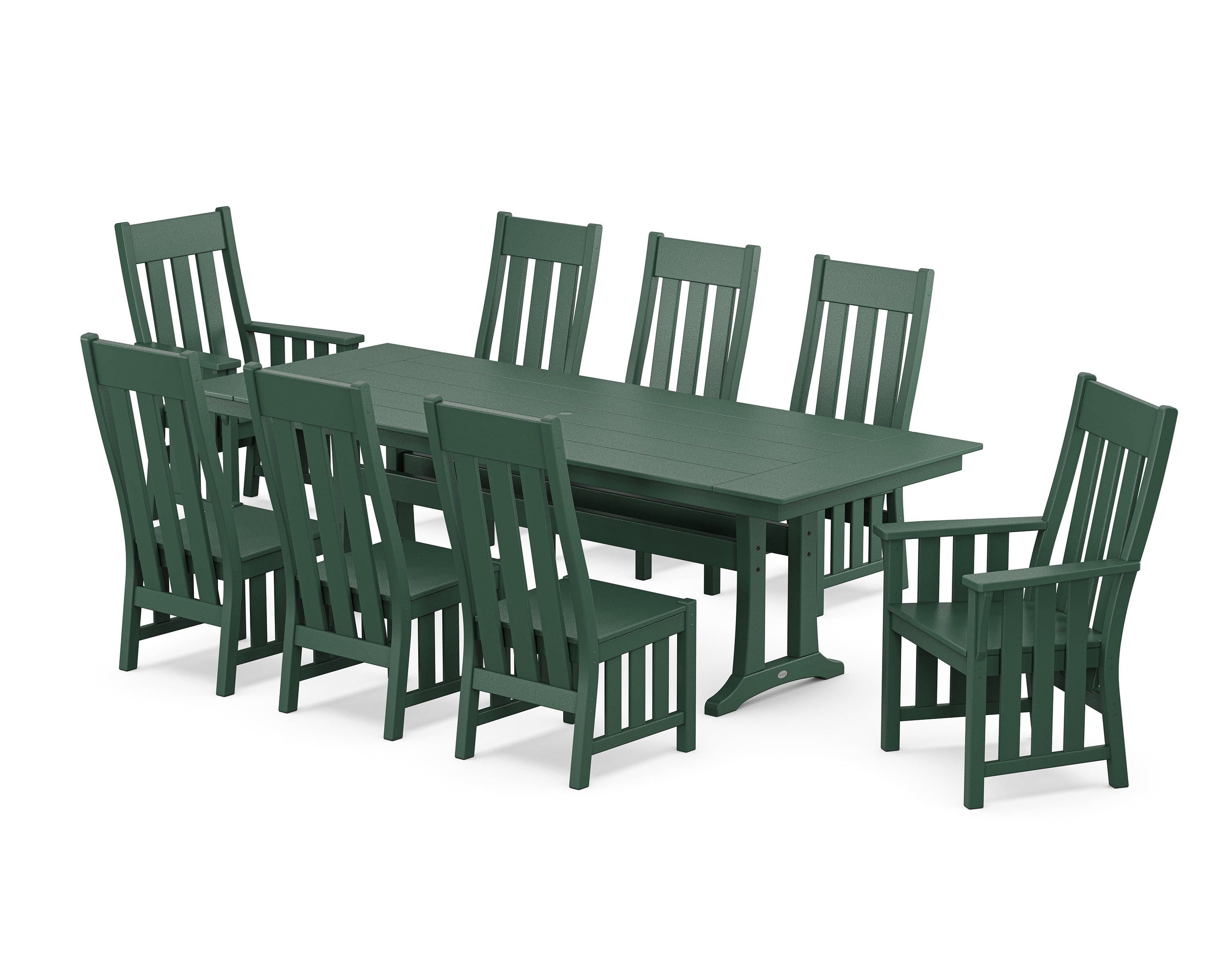 Martha Stewart by POLYWOOD Acadia 9-Piece Farmhouse Dining Set with Trestle Legs in Green